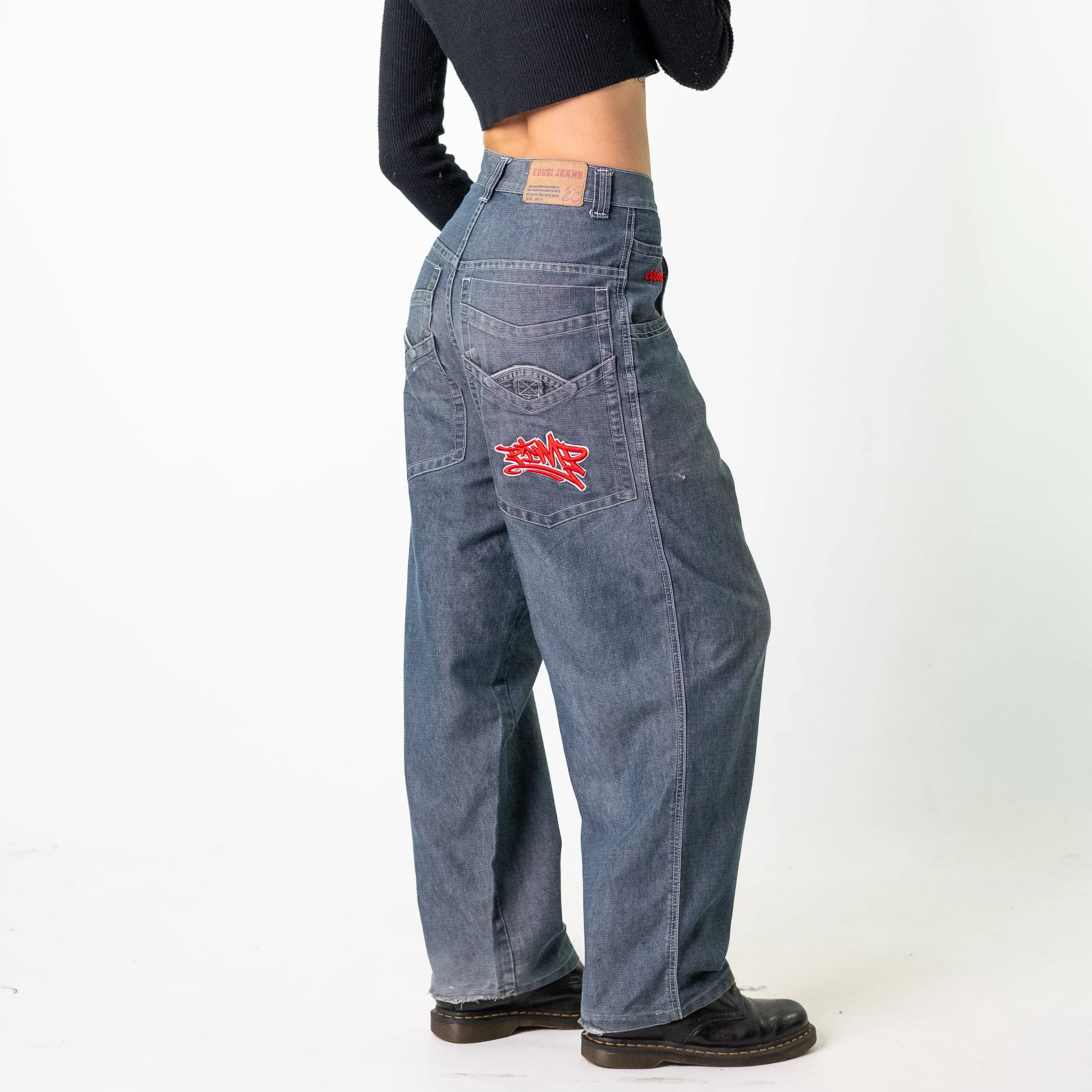 Blue Denim 90s Baggy Hip Hop Edusi Cargo Skater Trousers Pants Jeans (28x30)