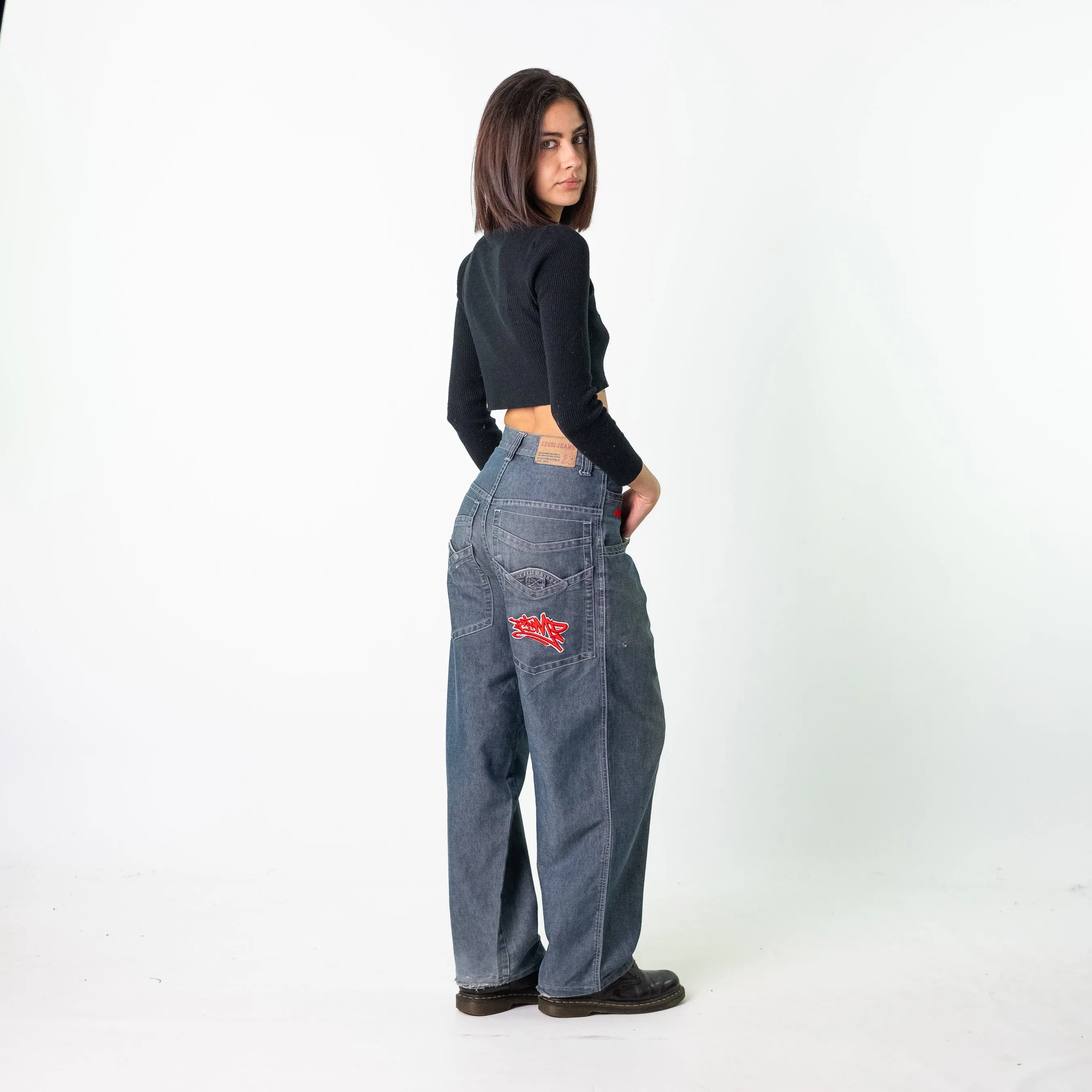 Blue Denim 90s Baggy Hip Hop Edusi Cargo Skater Trousers Pants Jeans (28x30)