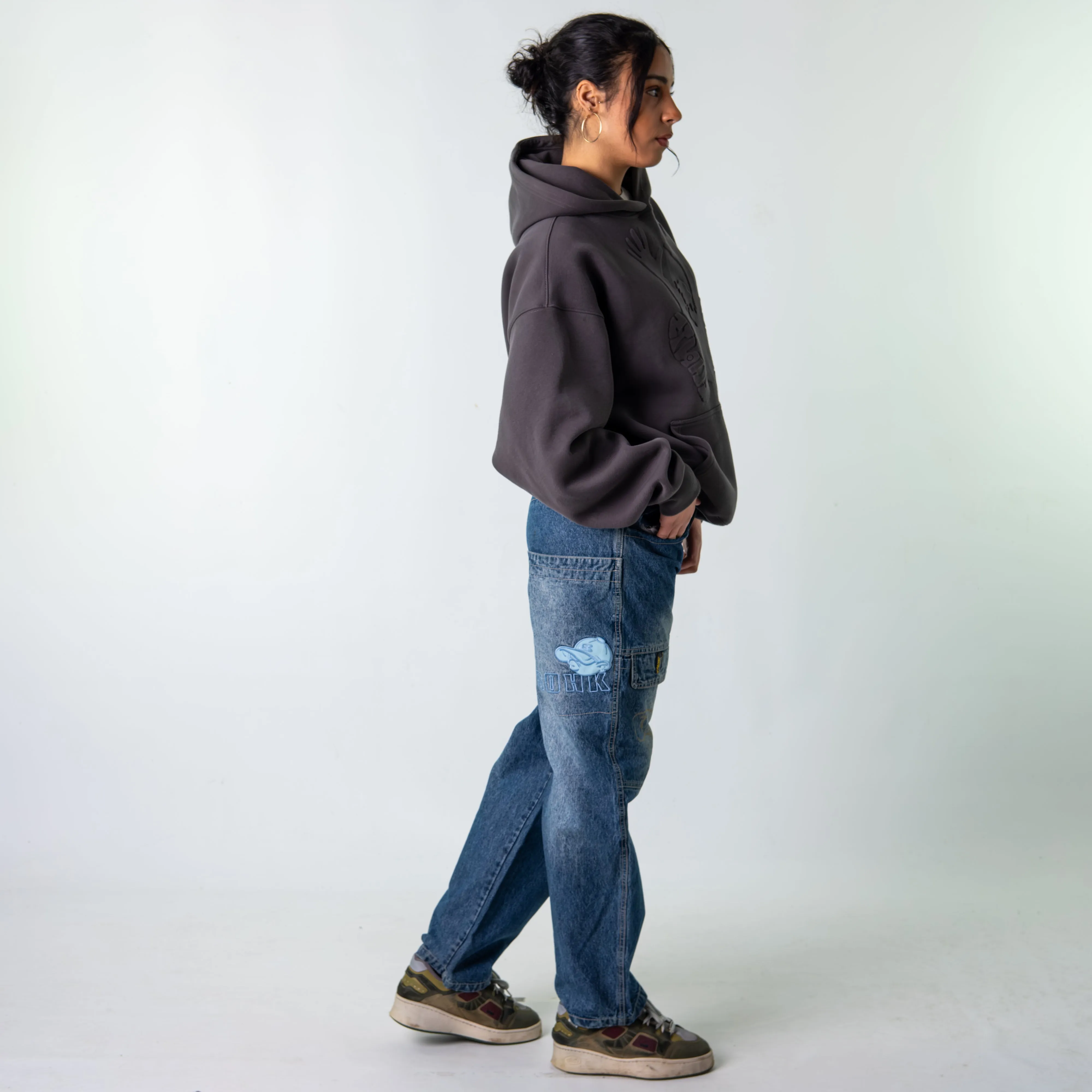 Blue Denim 90s Baggy Hip Hop Fox Racing Cargo Skater Trousers Pants Jeans (30x30)