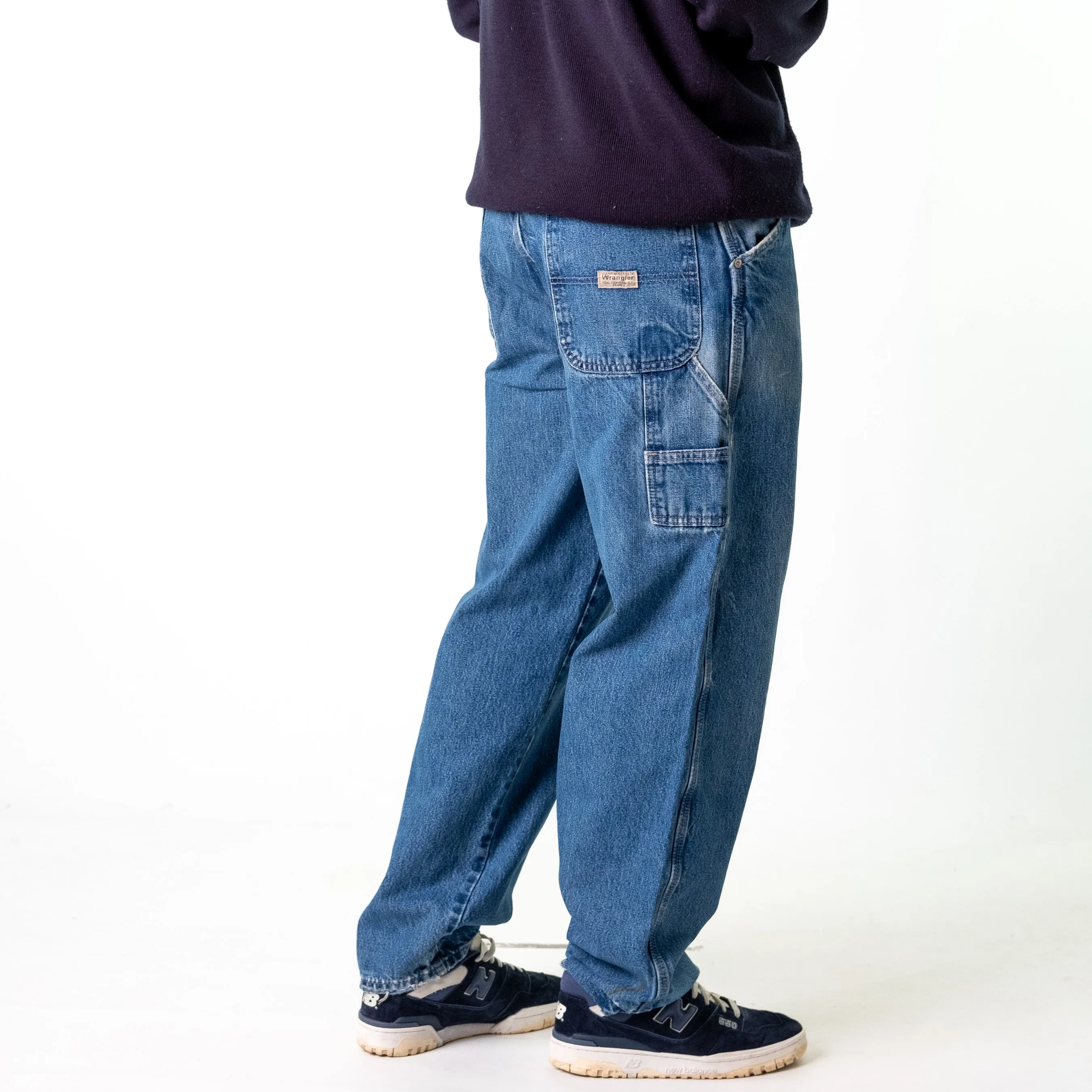 Blue Denim 90s Baggy Hip Hop Wrangler Cargo Skater Trousers Pants Jeans (34x32)