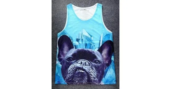 Blue Giant Cute Pug Dog Net Sleeveless Mens T-shirt Vest Sports Tank Top