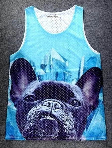 Blue Giant Cute Pug Dog Net Sleeveless Mens T-shirt Vest Sports Tank Top