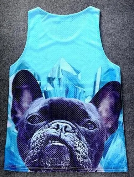 Blue Giant Cute Pug Dog Net Sleeveless Mens T-shirt Vest Sports Tank Top