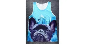 Blue Giant Cute Pug Dog Net Sleeveless Mens T-shirt Vest Sports Tank Top