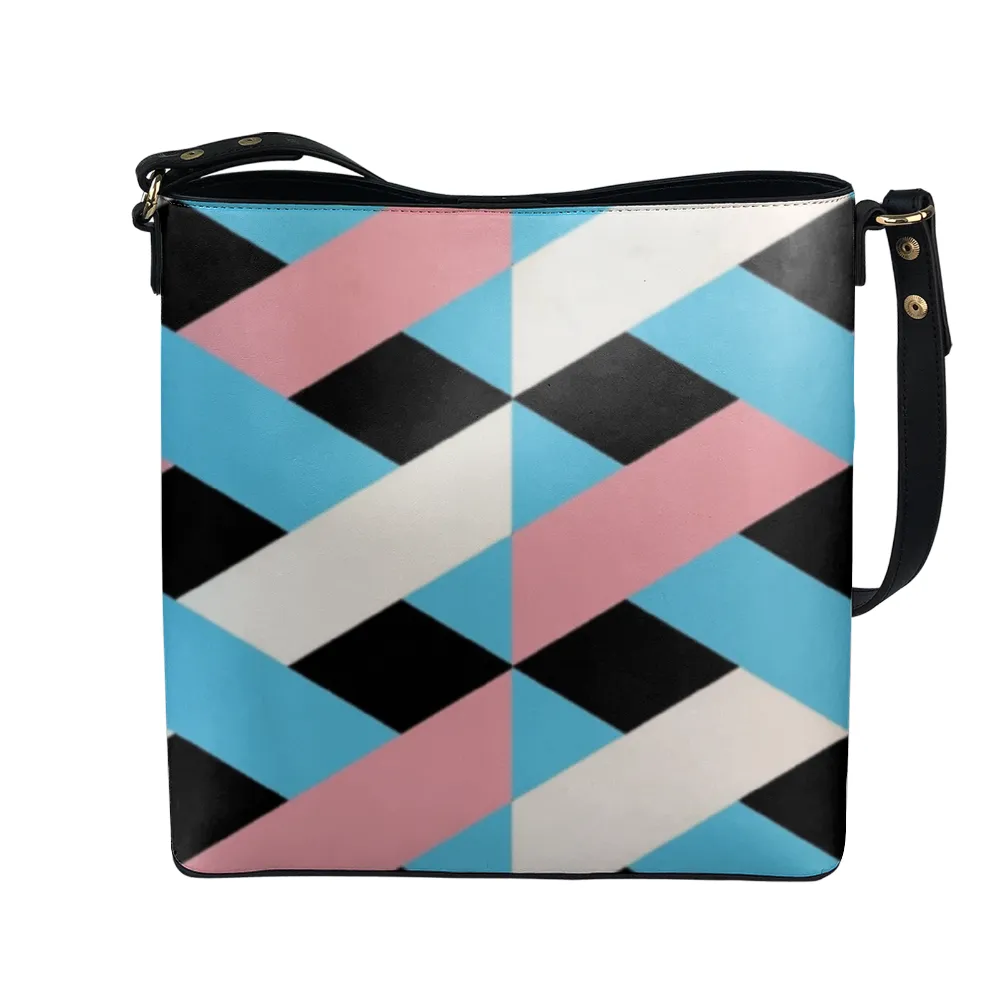 Blue Pink White Pride Lattice Series Black Large Vegan Leather Crossbody Bag