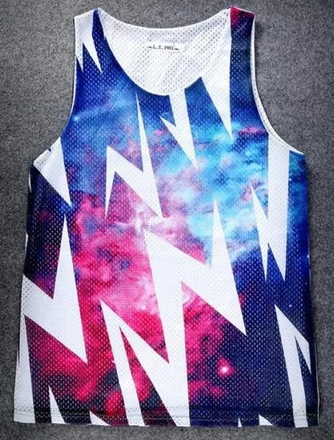 Blue Thunder Sparkles Galaxy Universe Net Sleeveless Mens T-shirt Vest Sports Tank Top