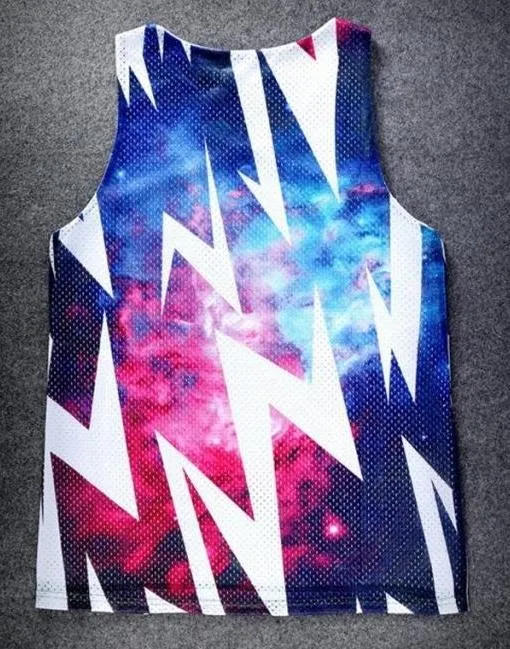 Blue Thunder Sparkles Galaxy Universe Net Sleeveless Mens T-shirt Vest Sports Tank Top