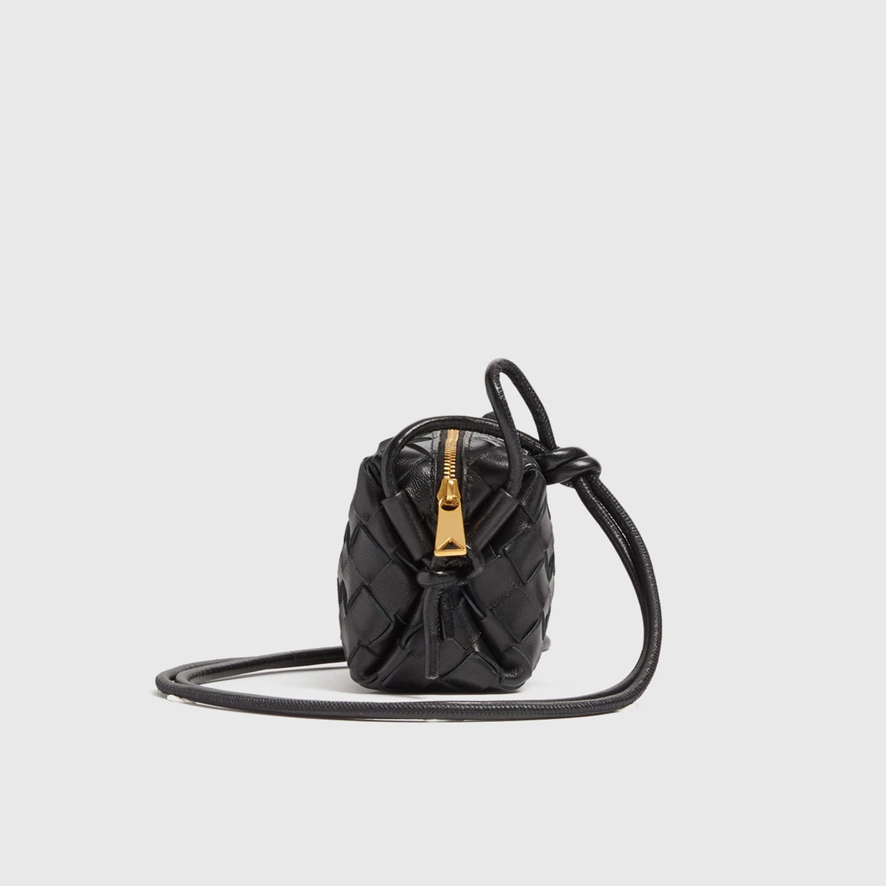 BOTTEGA VENETA Candy Loop Micro Intrecciato Leather Camera Bag - BLACK  GOLD