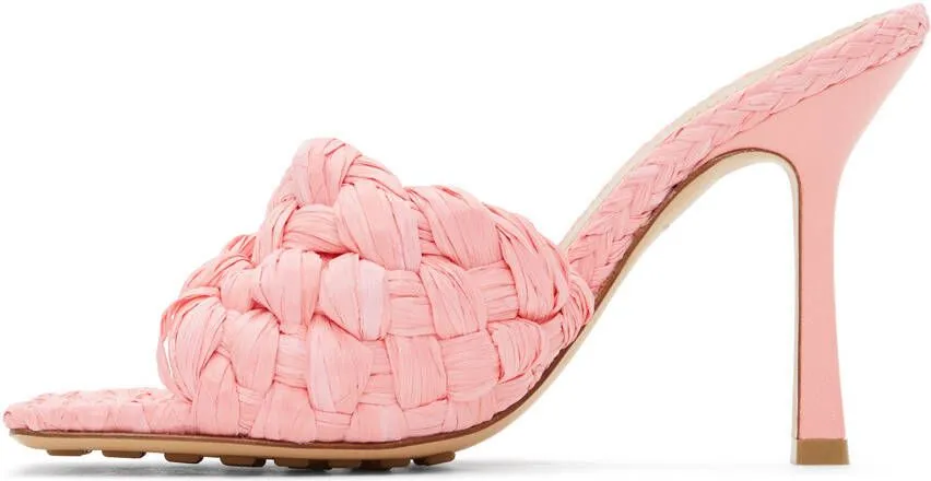 Bottega Veneta Pink Raffia Stretch Heeled Mules
