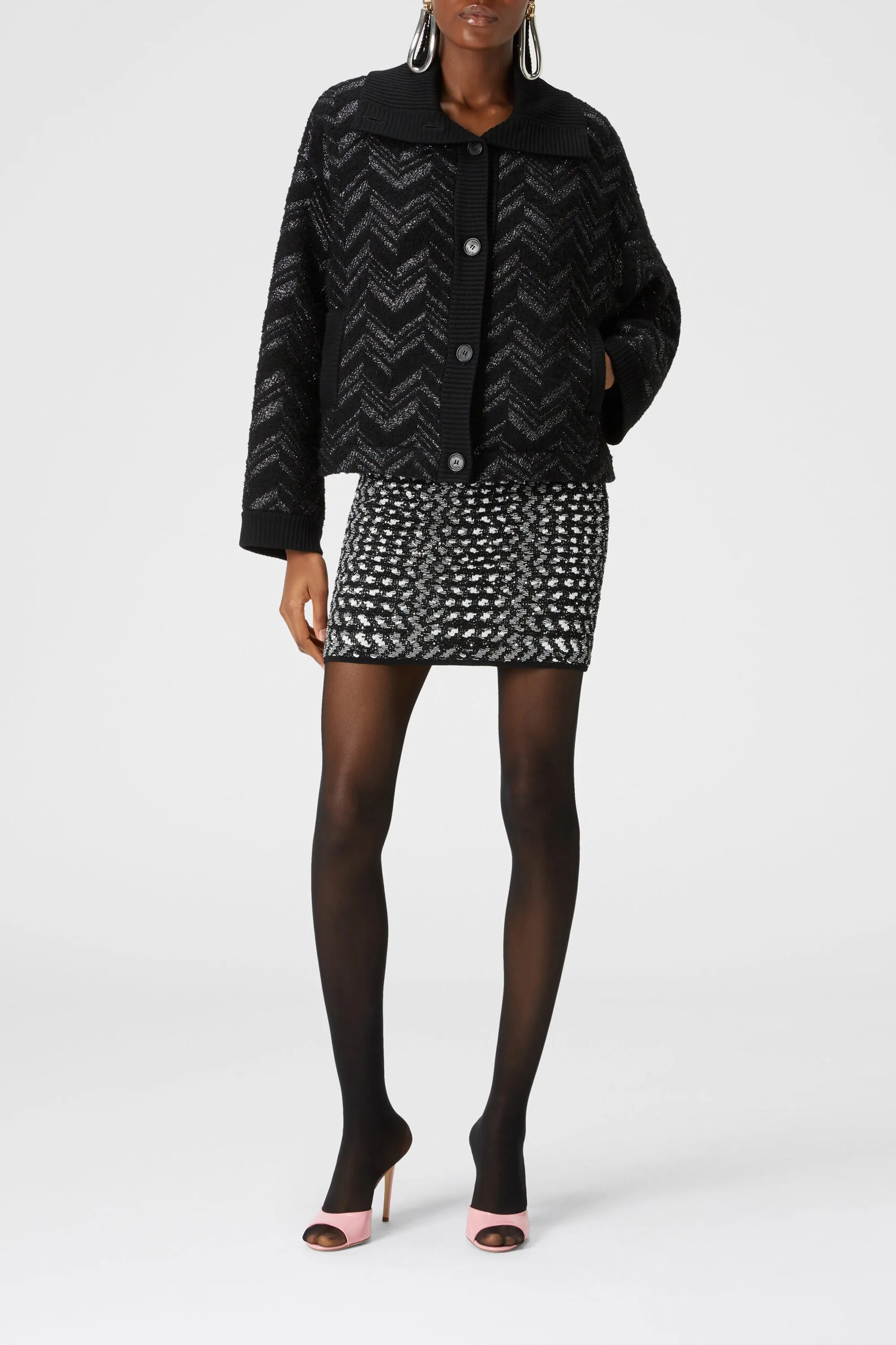 Boucle Cardigan in Schwarz/Silber