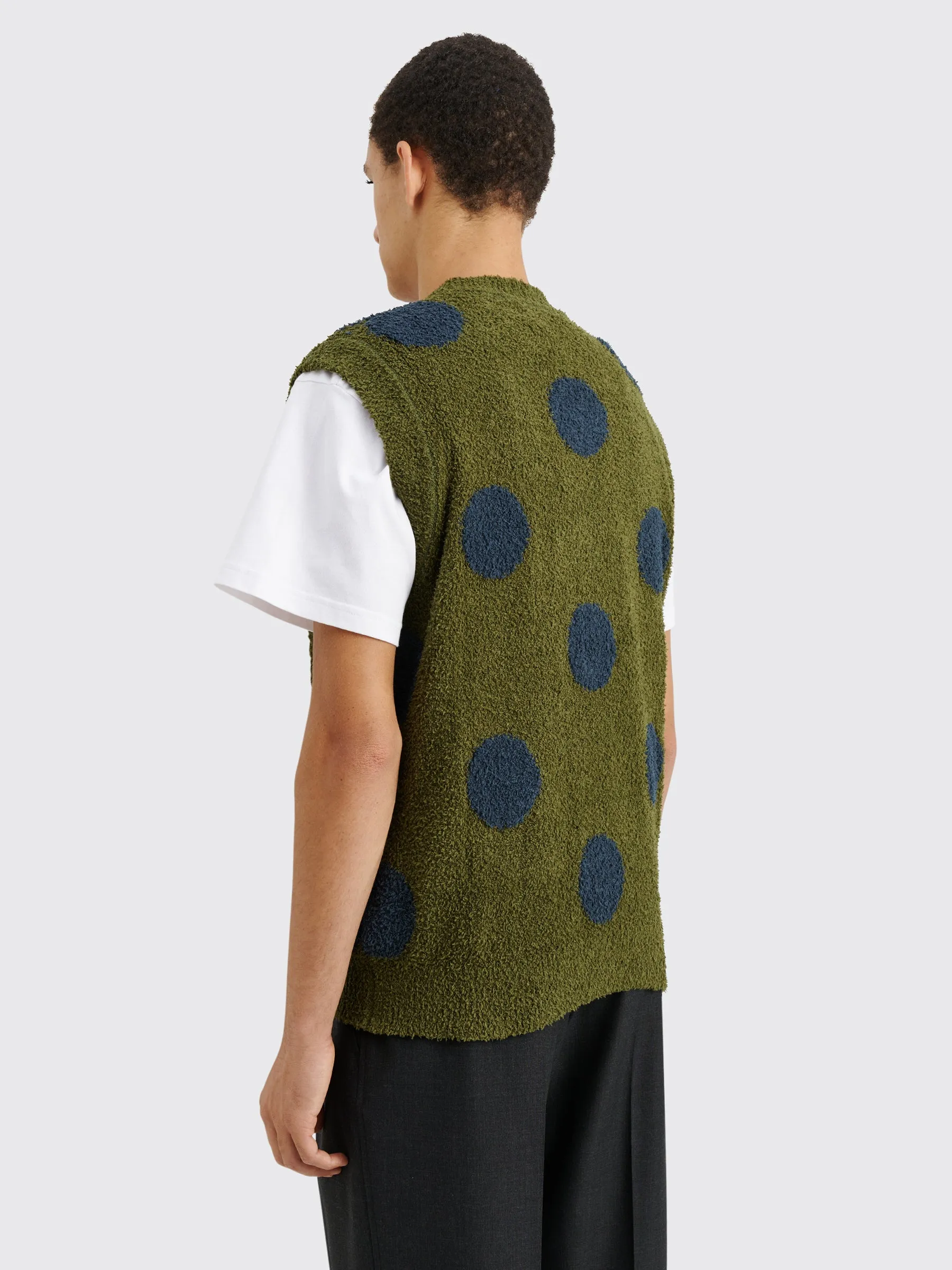 Brain Dead Teddy Fur Dot Knit Sweater Vest Olive