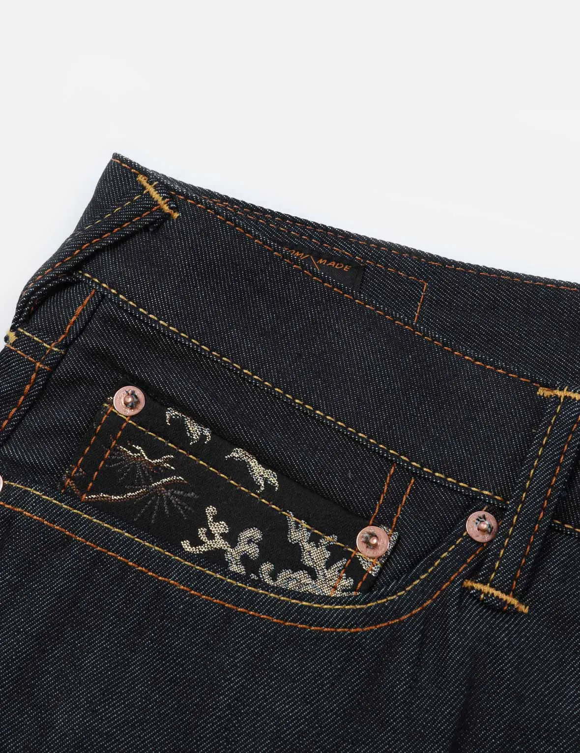 Brocade Daicock Insert with Multi-Pocket Carrot-Fit Jeans #2017