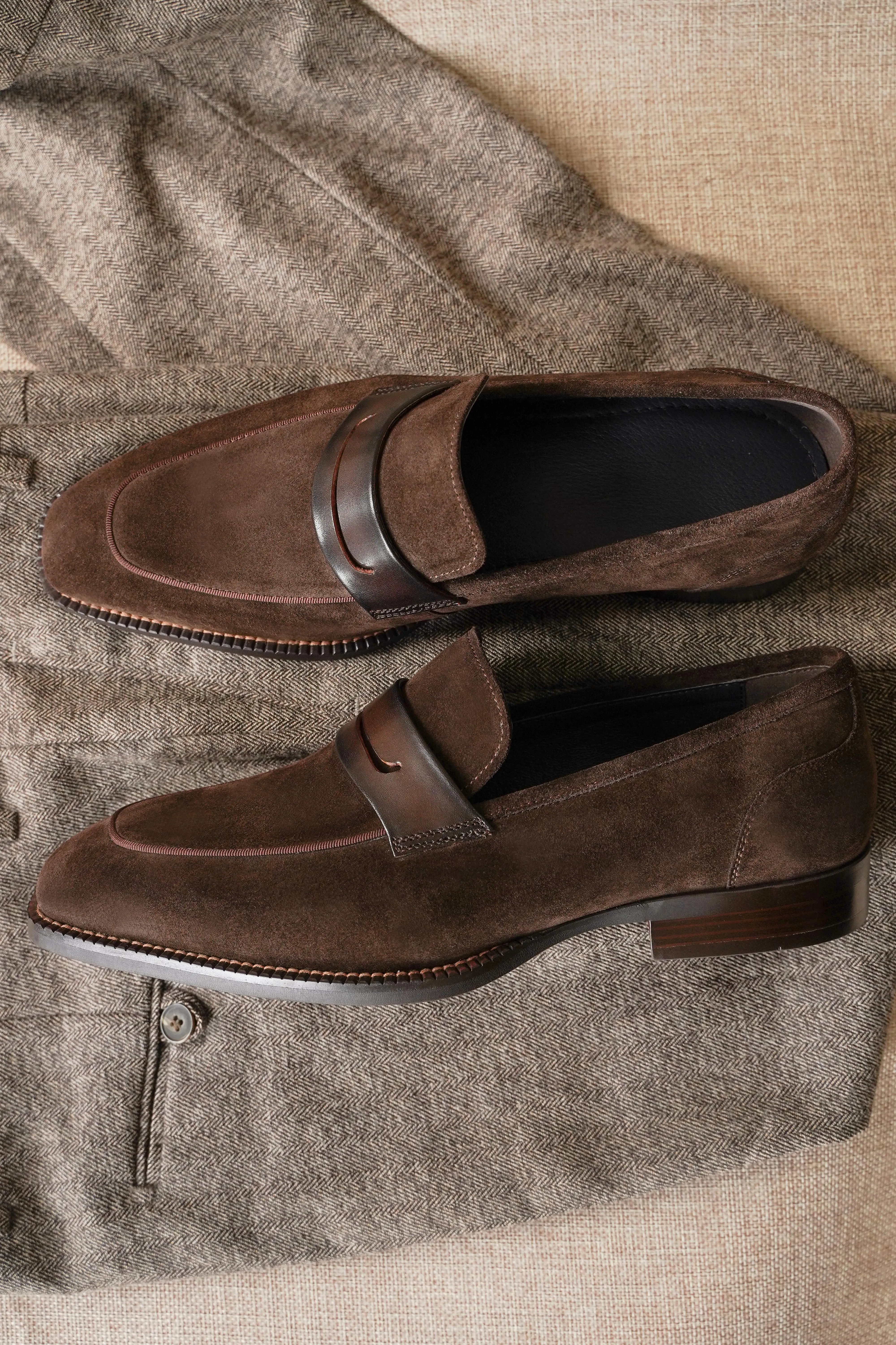 Brown Suede Penny Loafers