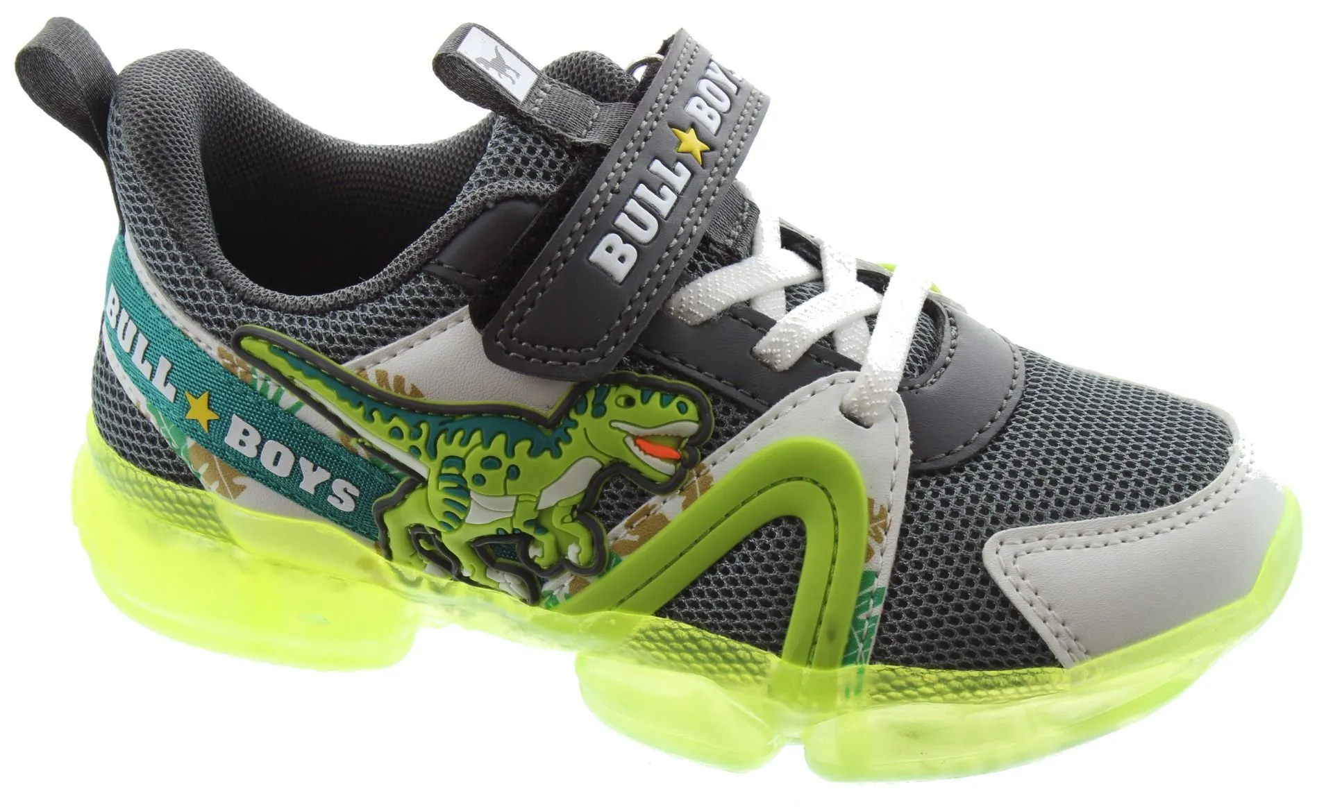 BULL BOYS Kids 4500 Velociraptor Flashing Light Up Trainers In Grey