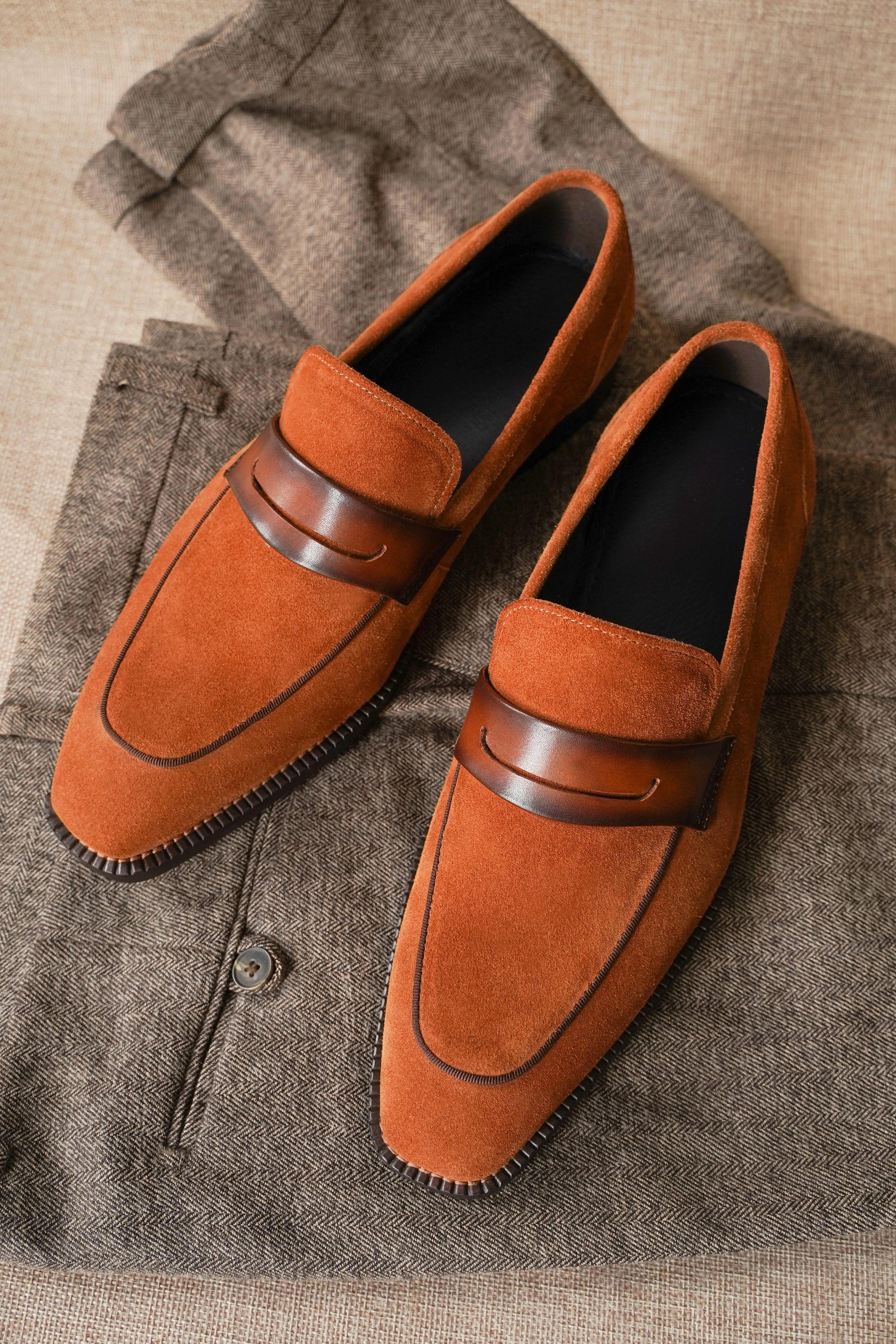 Burnt Brown Casual Suede Penny Loafers