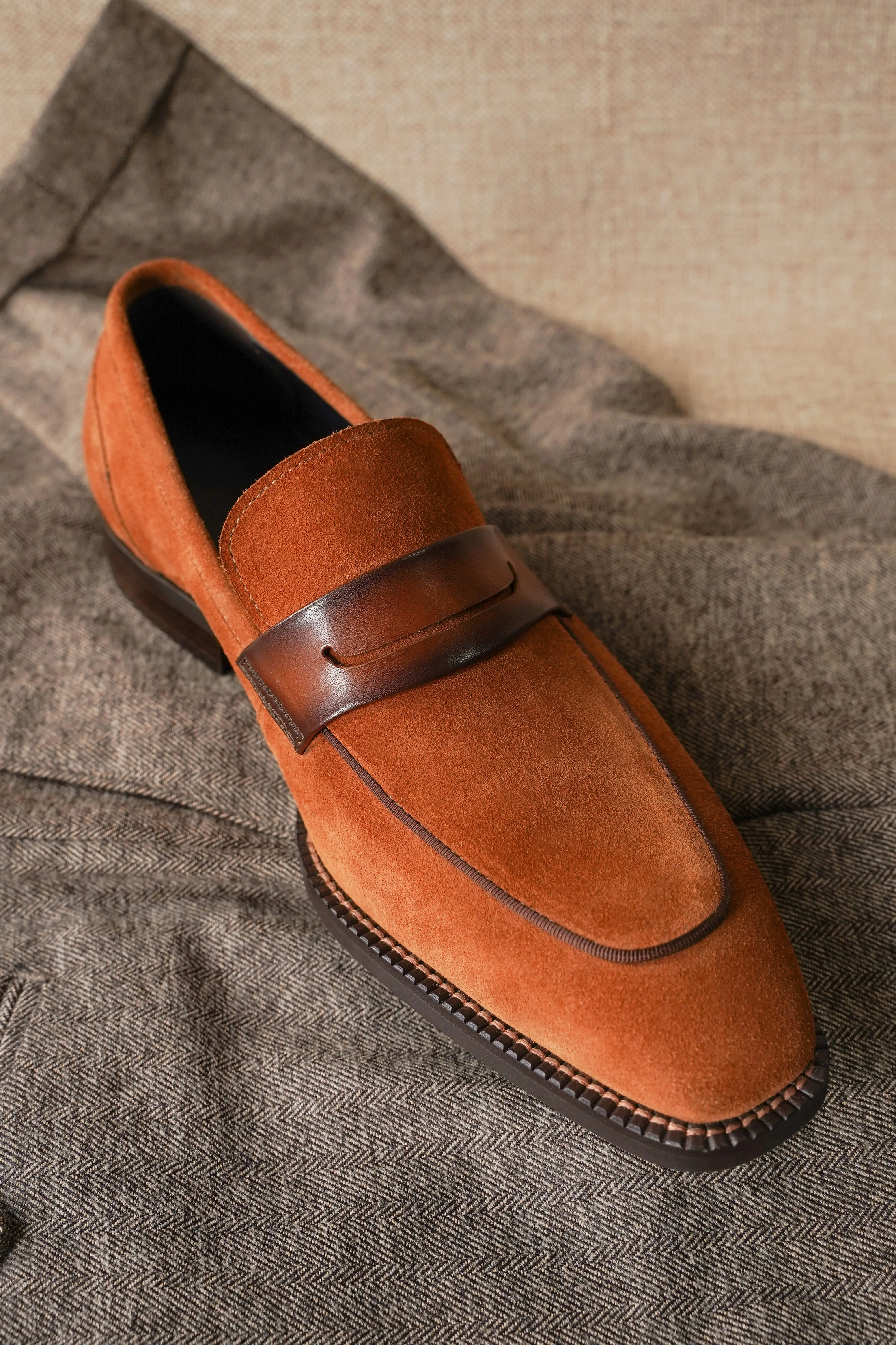 Burnt Brown Casual Suede Penny Loafers