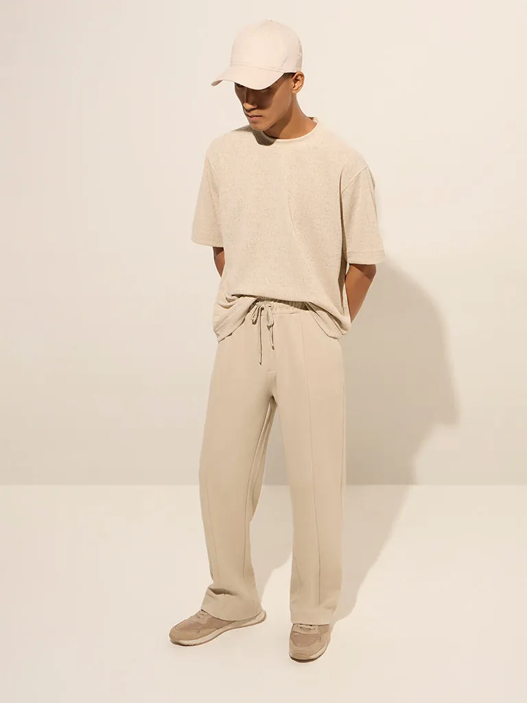 Buy Studiofit Beige Relaxed-Fit Mid-Rise Cotton Blend Track Pants from Westside