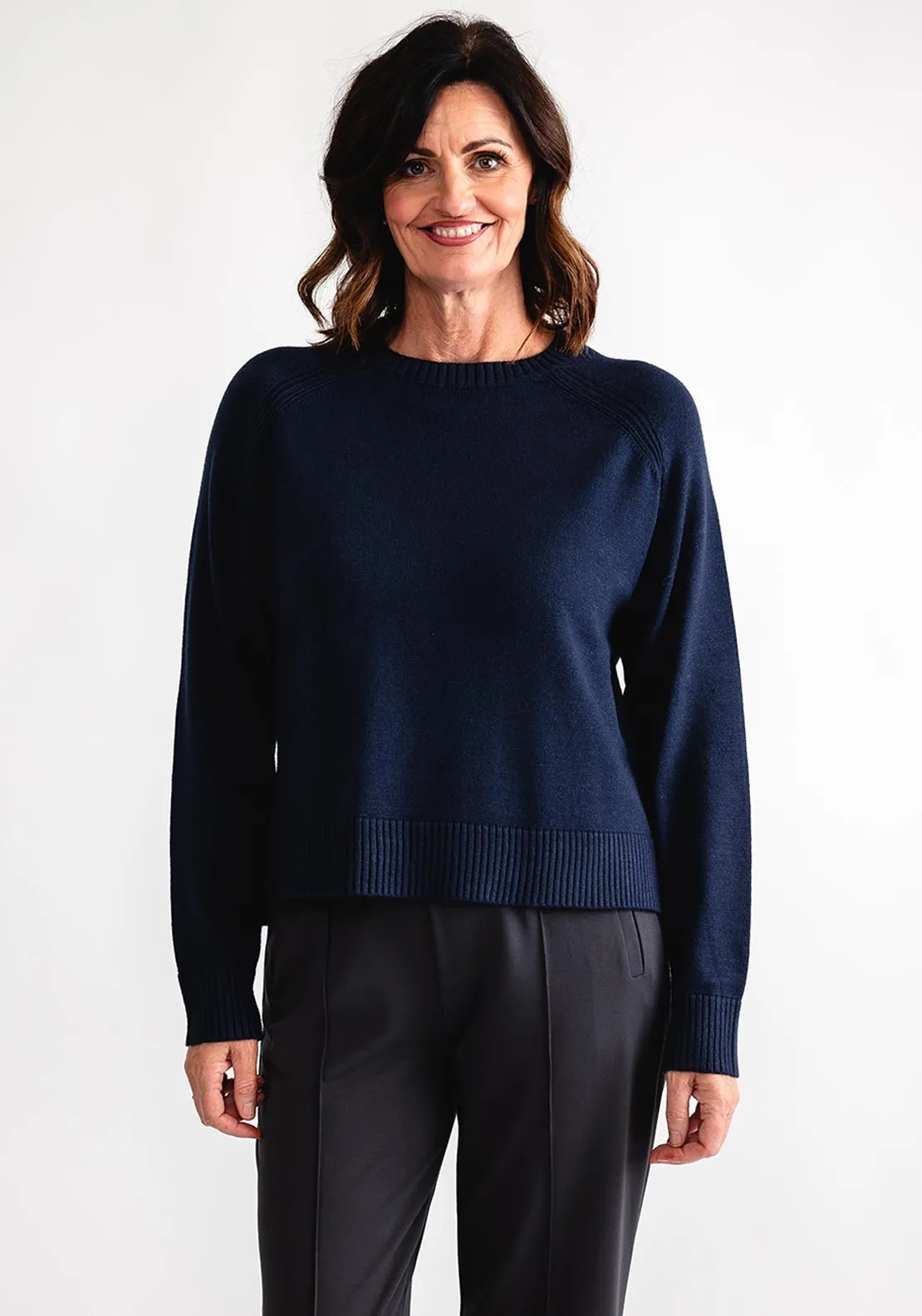 b.young Ribbed Trim Sweater, Navy