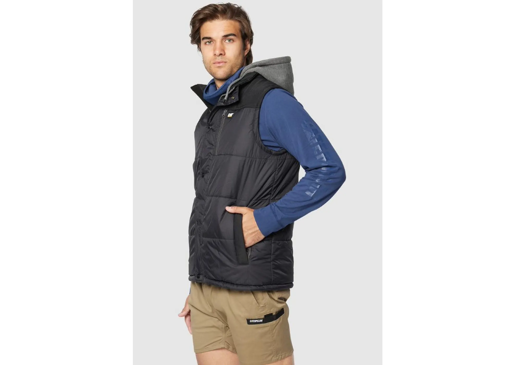 Caterpillar Mens Comfortable Durable Hooded Work Vest