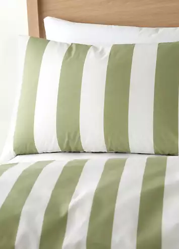 Catherine Lansfield Green Cove Stripe Reversible Duvet Cover Set | Kaleidoscope