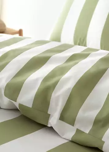 Catherine Lansfield Green Cove Stripe Reversible Duvet Cover Set | Kaleidoscope