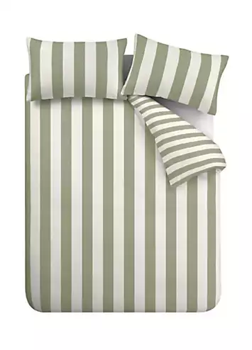 Catherine Lansfield Green Cove Stripe Reversible Duvet Cover Set | Kaleidoscope