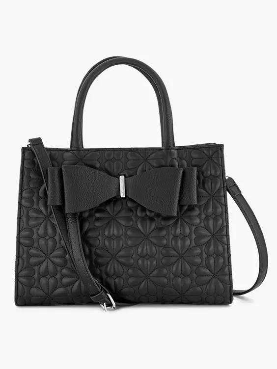 Catwalk  Black Quilted Tote Bag with Bow Decoration