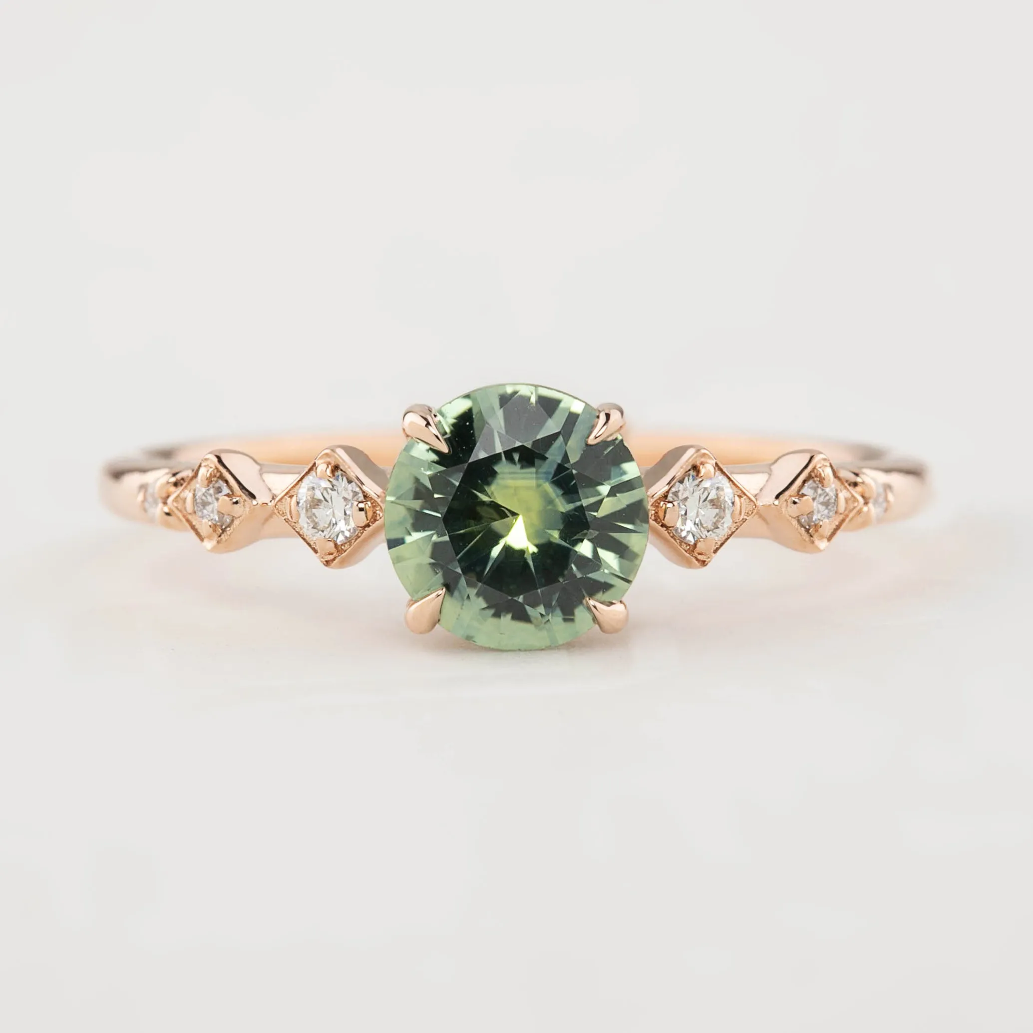 Celeste Ring - 0.89ct Light Green Montana Sapphire, 14k Rose Gold (One of a kind)