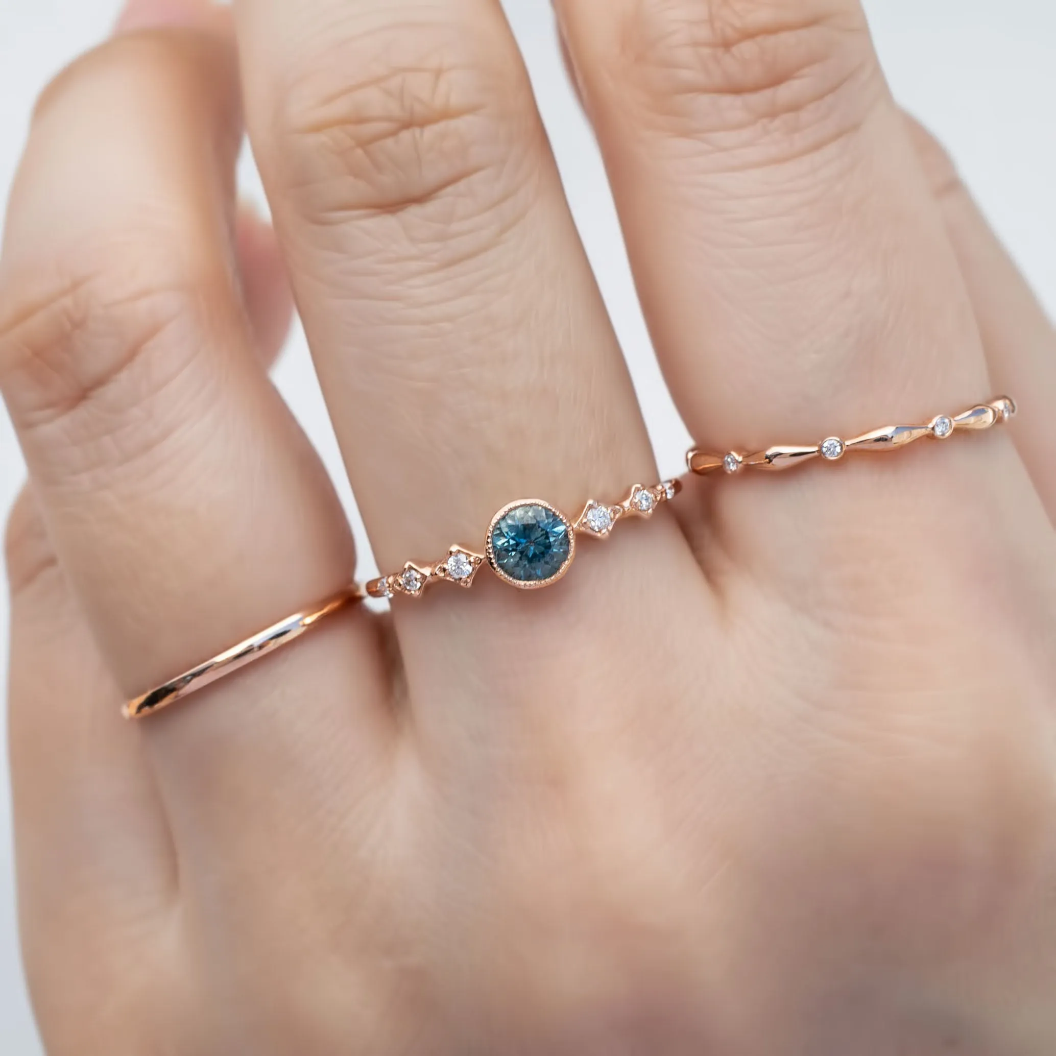 Celeste Ring 4.5mm 0.45ct Blue Green Montana Sapphire, 14k Rose Gold