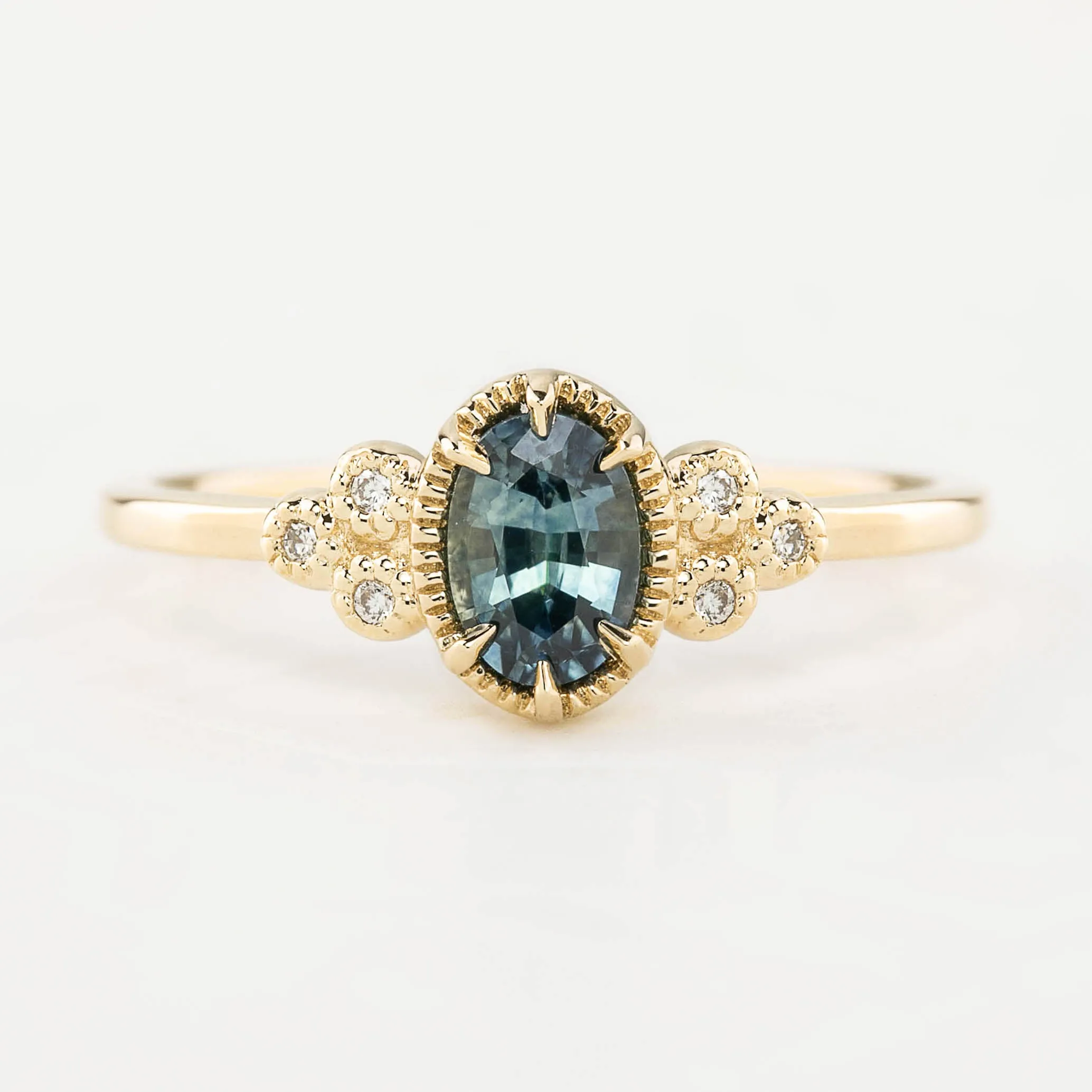 Celine Ring 6x4mm 0.60ct Blue Green Montana Sapphire, 14k Yellow Gold