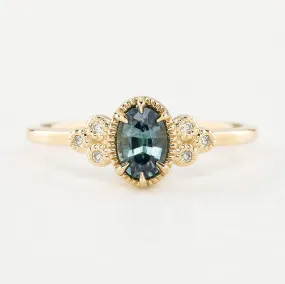 Celine Ring 6x4mm 0.60ct Blue Green Montana Sapphire, 14k Yellow Gold