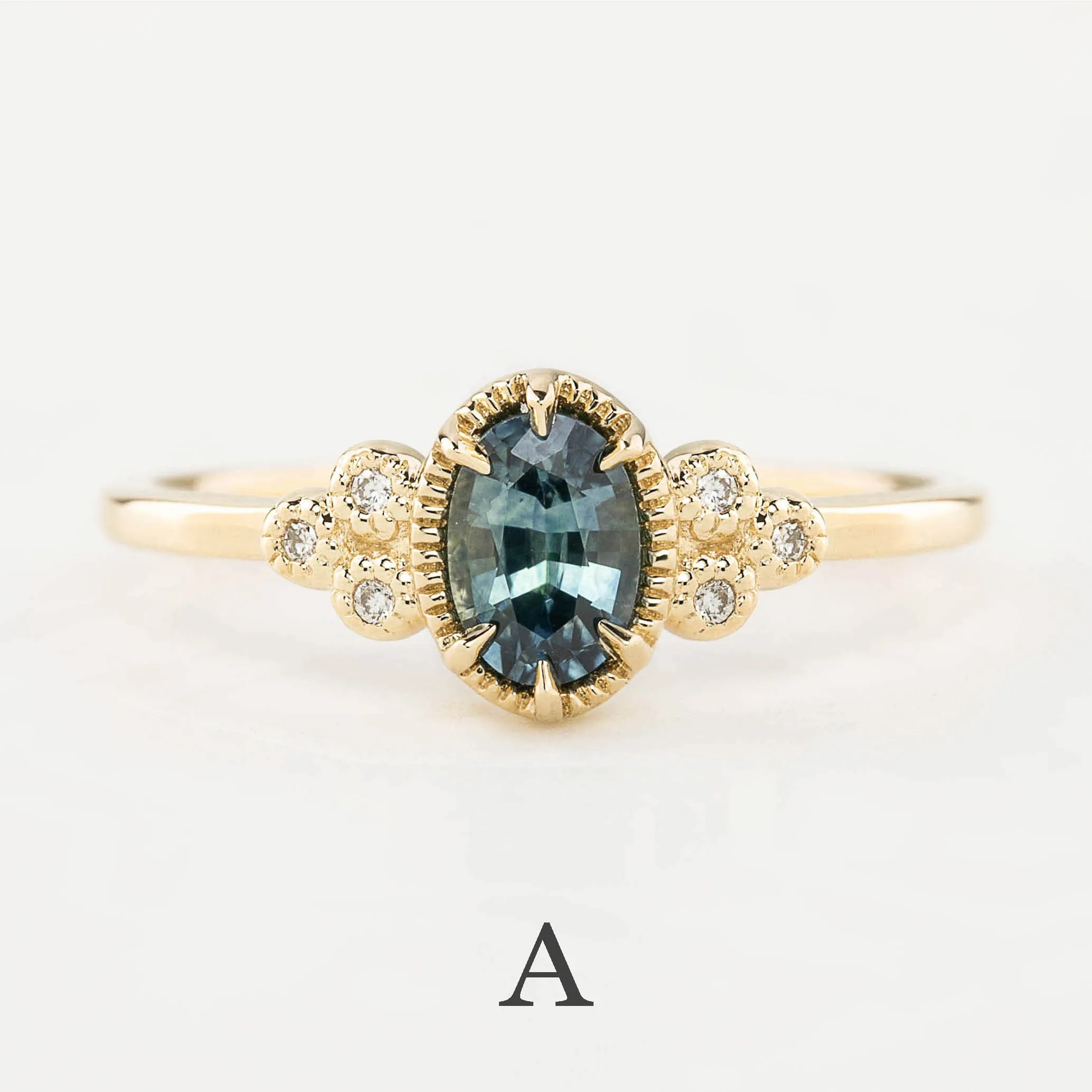 Celine Ring 6x4mm 0.60ct Blue Green Montana Sapphire, 14k Yellow Gold