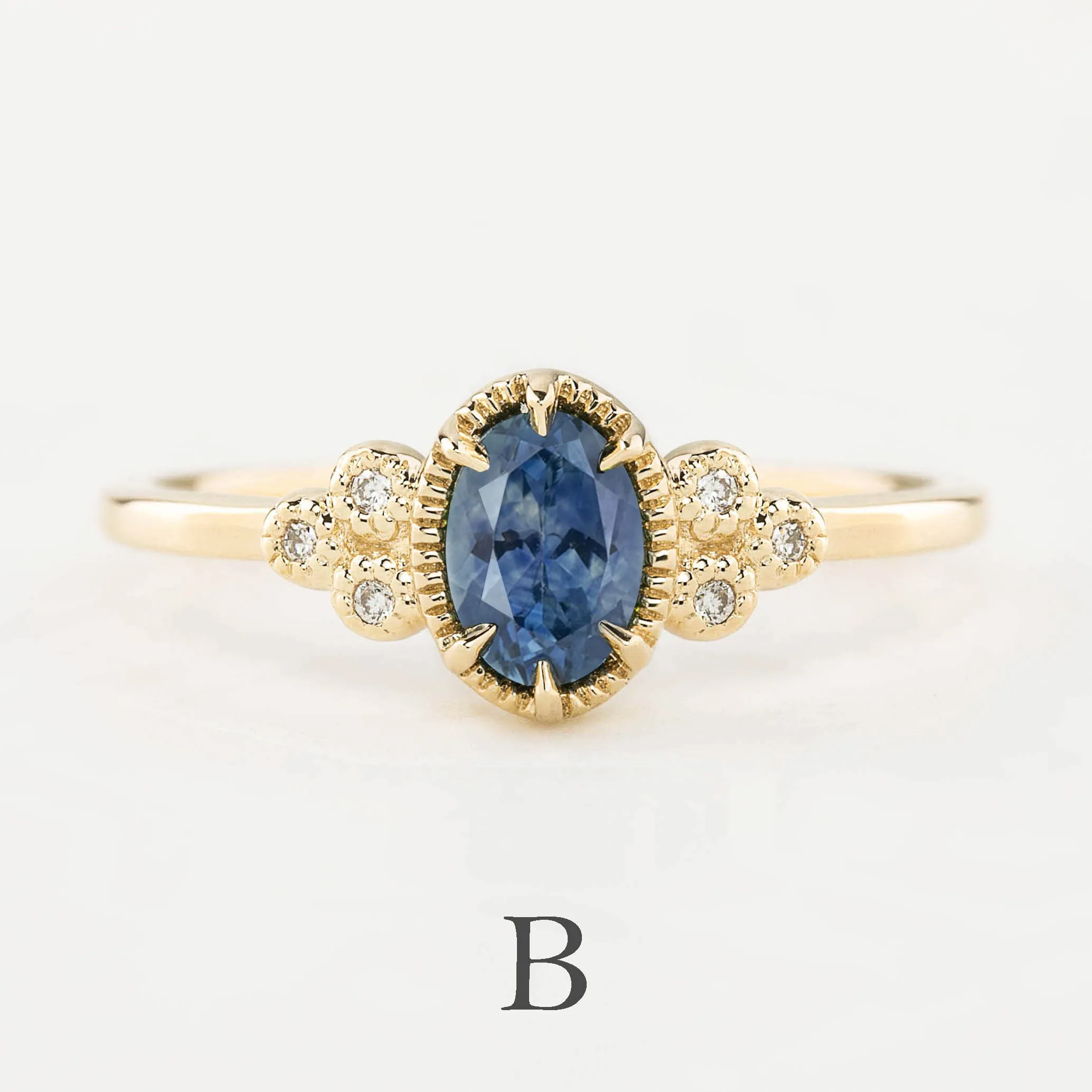 Celine Ring 6x4mm 0.60ct Blue Green Montana Sapphire, 14k Yellow Gold