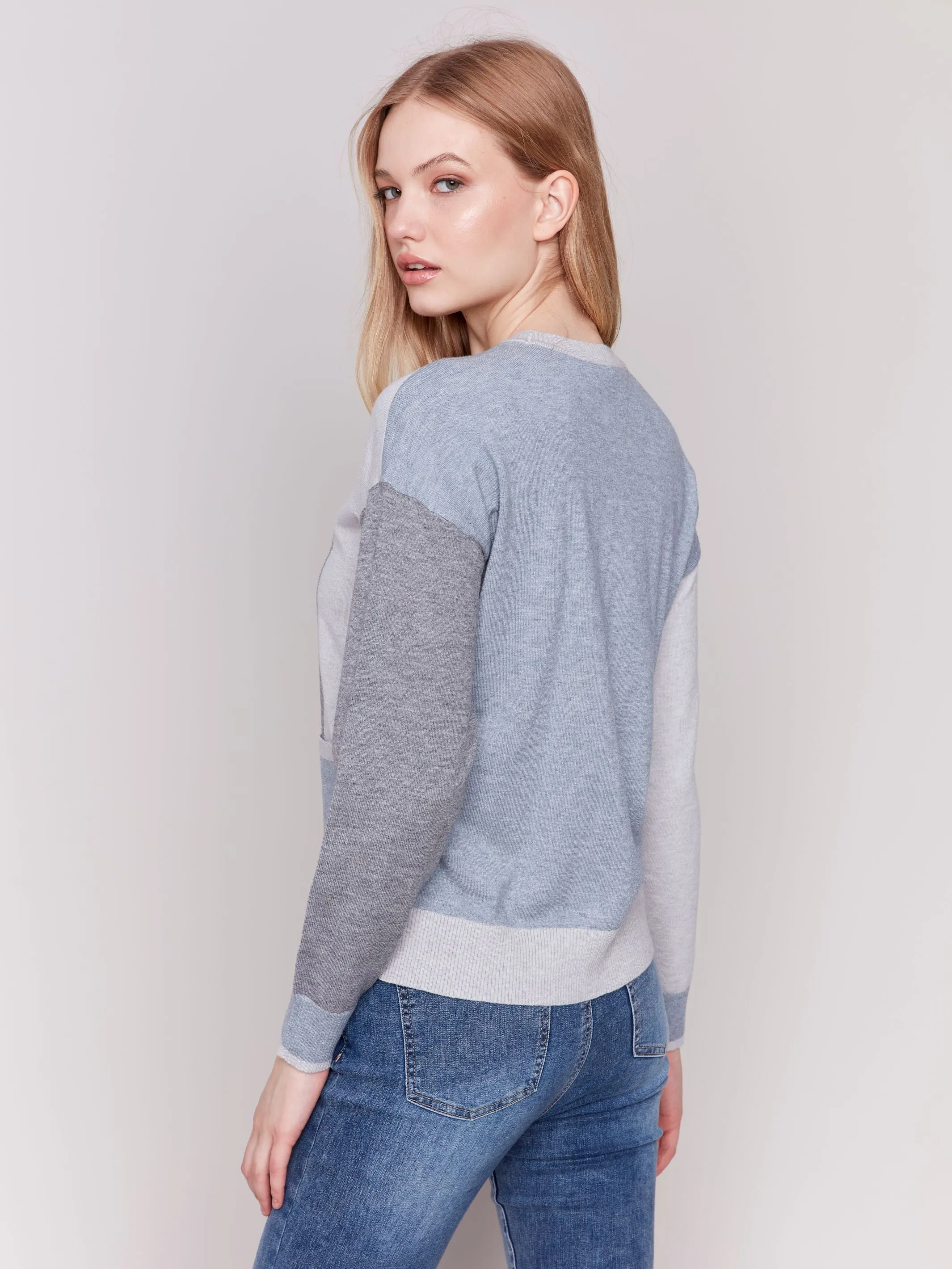 Charlie B Color Block Sweater Heather Grey