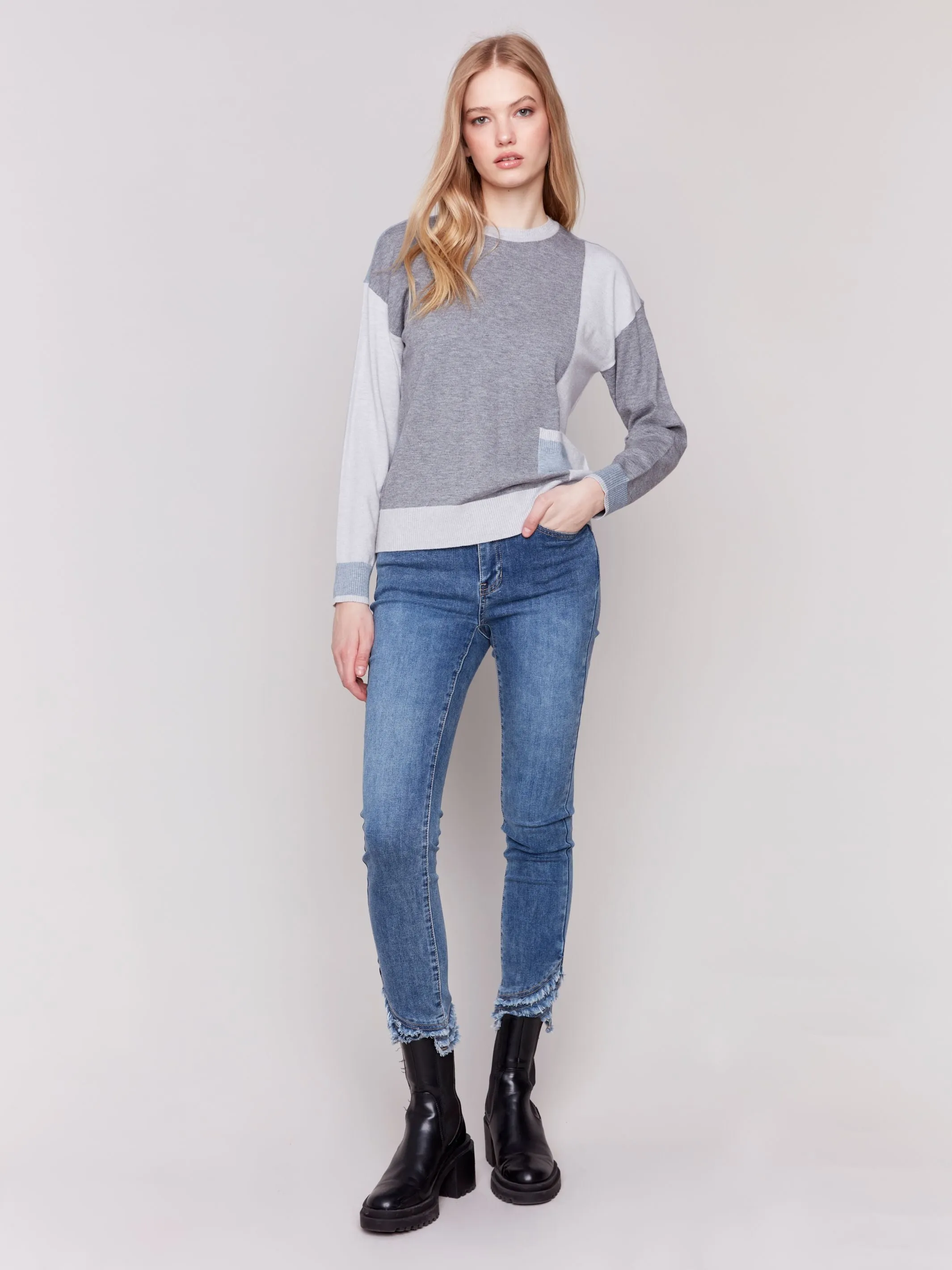 Charlie B Color Block Sweater Heather Grey