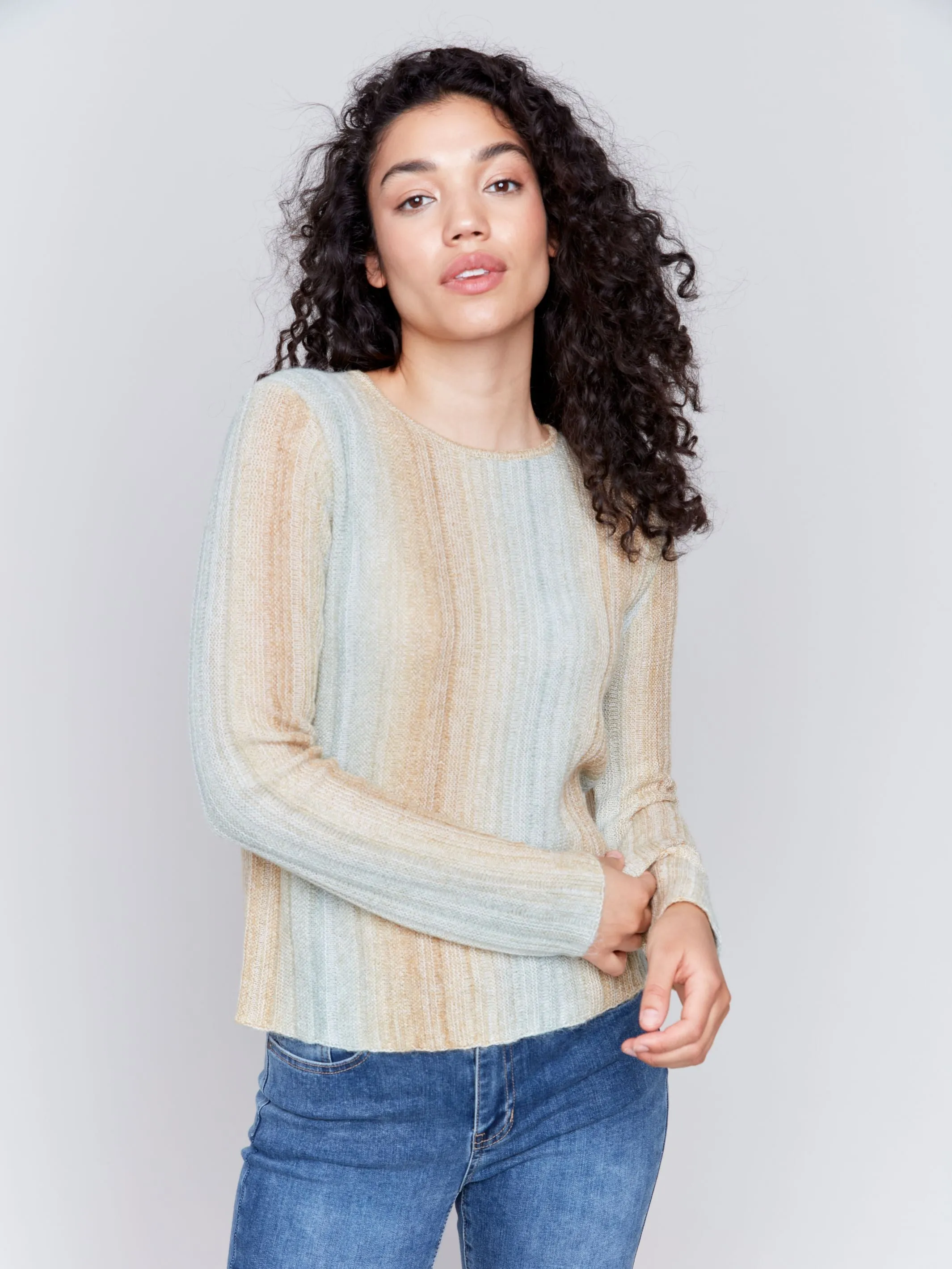 Charlie B Hairy Space Dye Yarn Crop Sweater Matcha