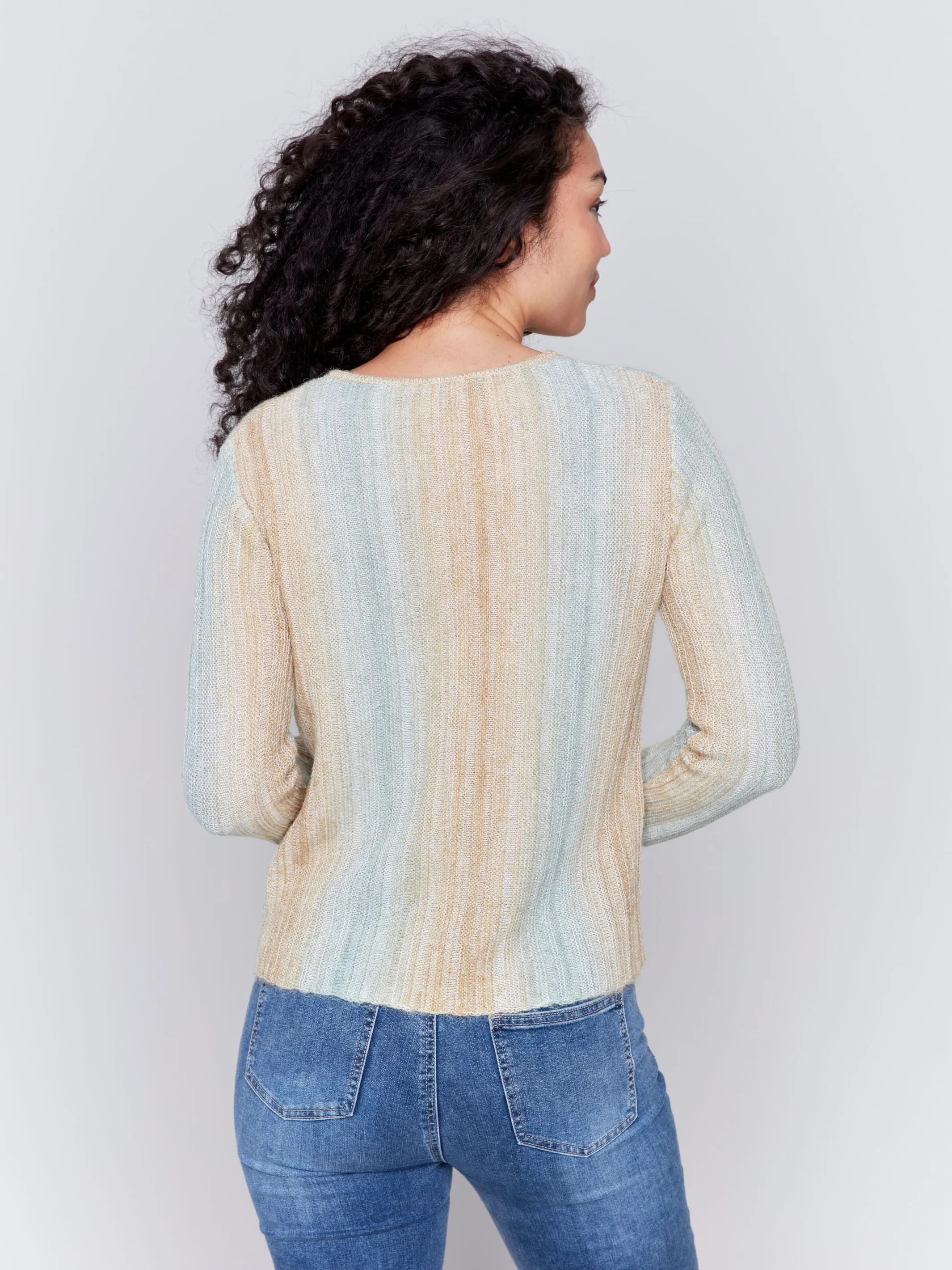 Charlie B Hairy Space Dye Yarn Crop Sweater Matcha