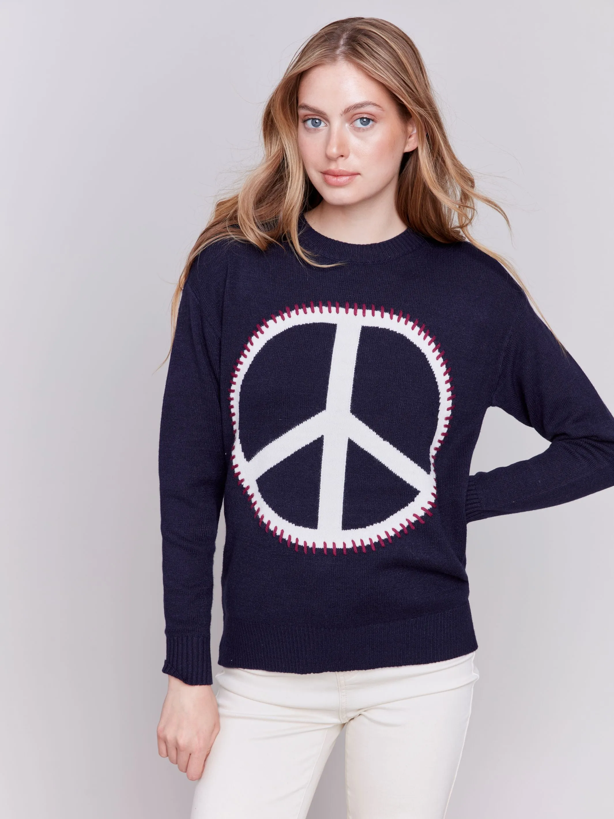 Charlie B Peace Sign Sweater Navy