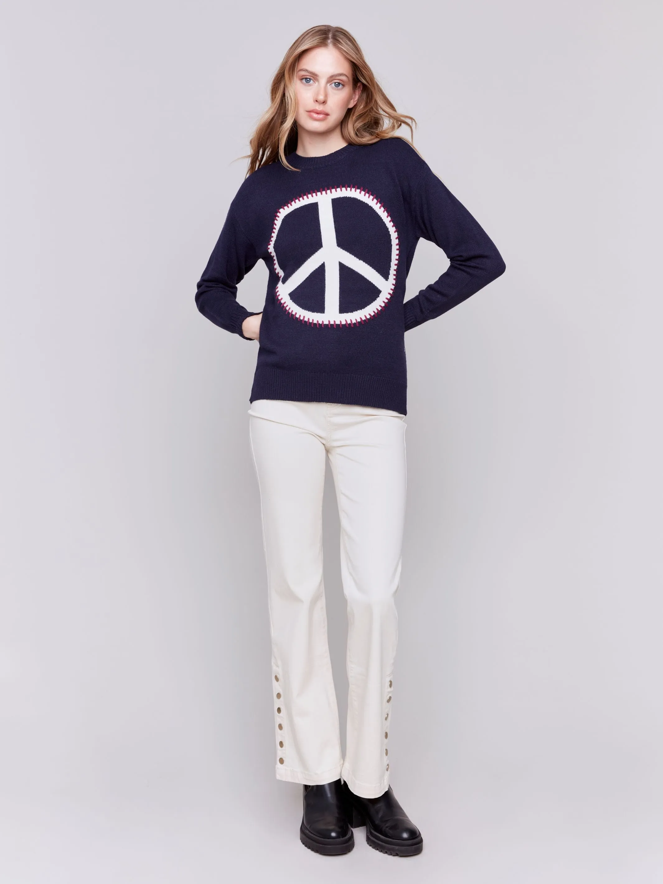 Charlie B Peace Sign Sweater Navy