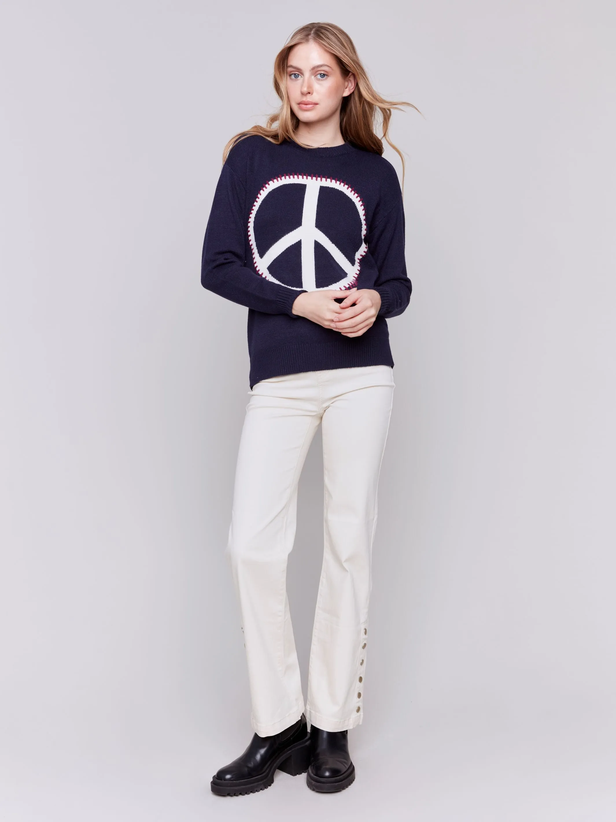 Charlie B Peace Sign Sweater Navy