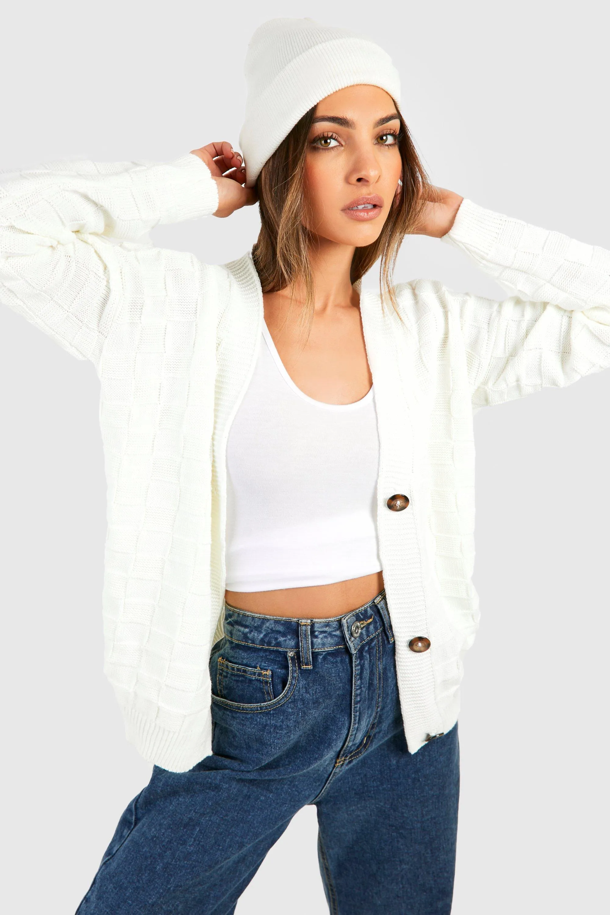 Checkerboard Knit Crop Cardigan