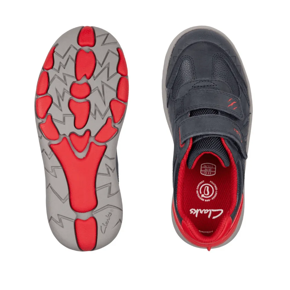 Clarks Boy's Rex Play Navy & Red Leather Shoe