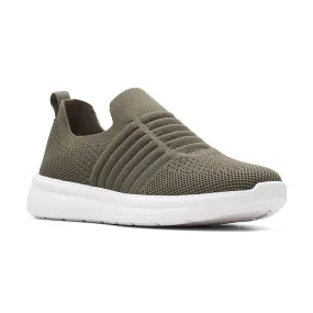 CLARKS WOMEN'S EZERA WALK DARK OLIVE KNIT SLIP-ON