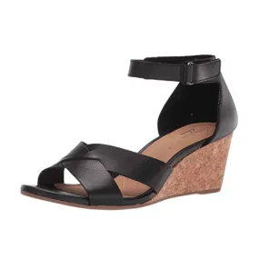 Clarks Women's Margee Gracie Wedge Sandal Black Leather