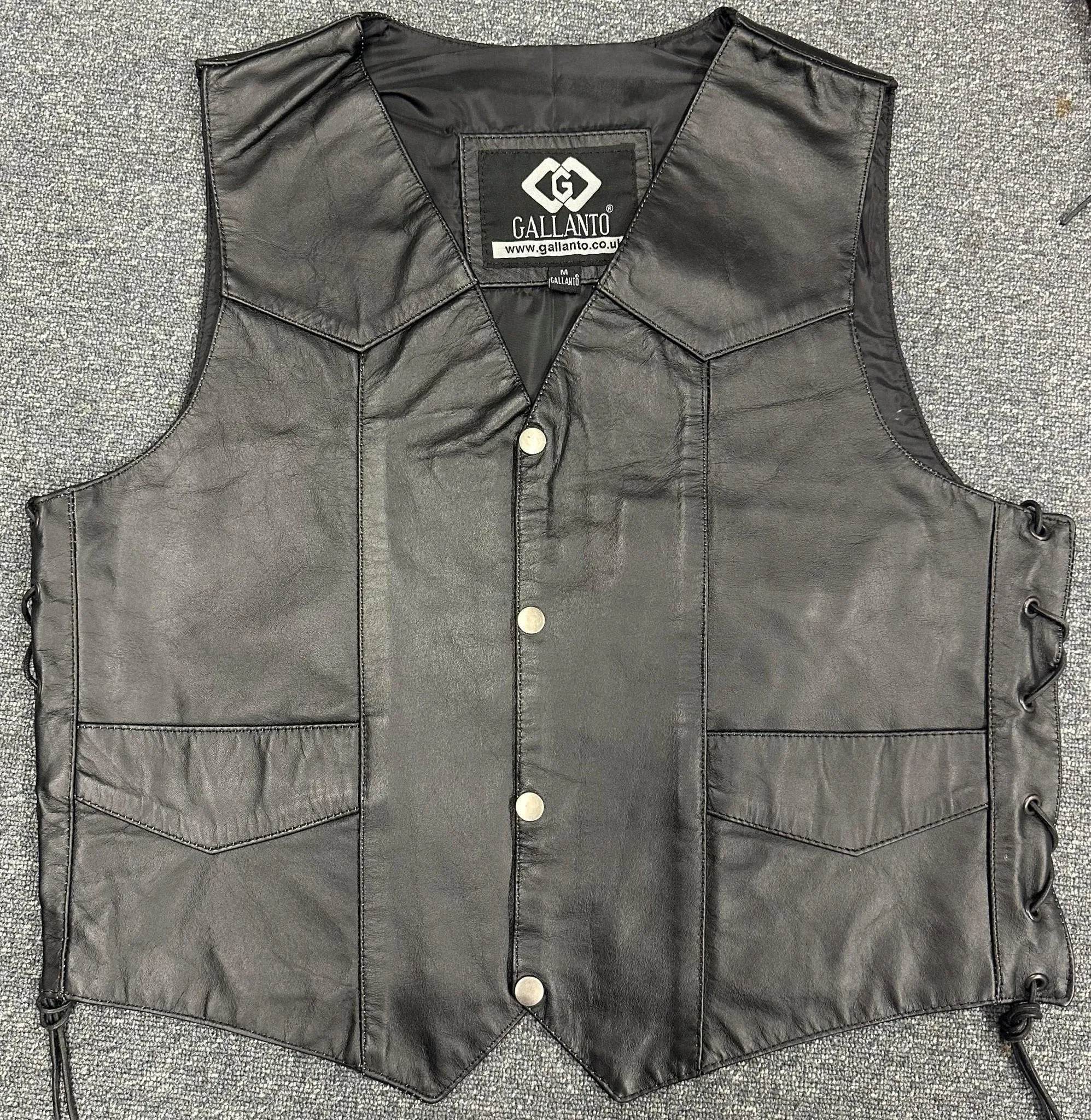 Classic Mens Black Eagle Embossed Leather Biker Vest M