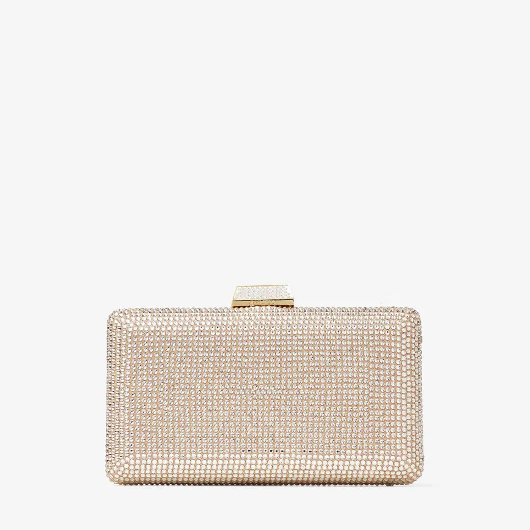 Clemmie Honey Gold Suede Clutch Bag with Crystals