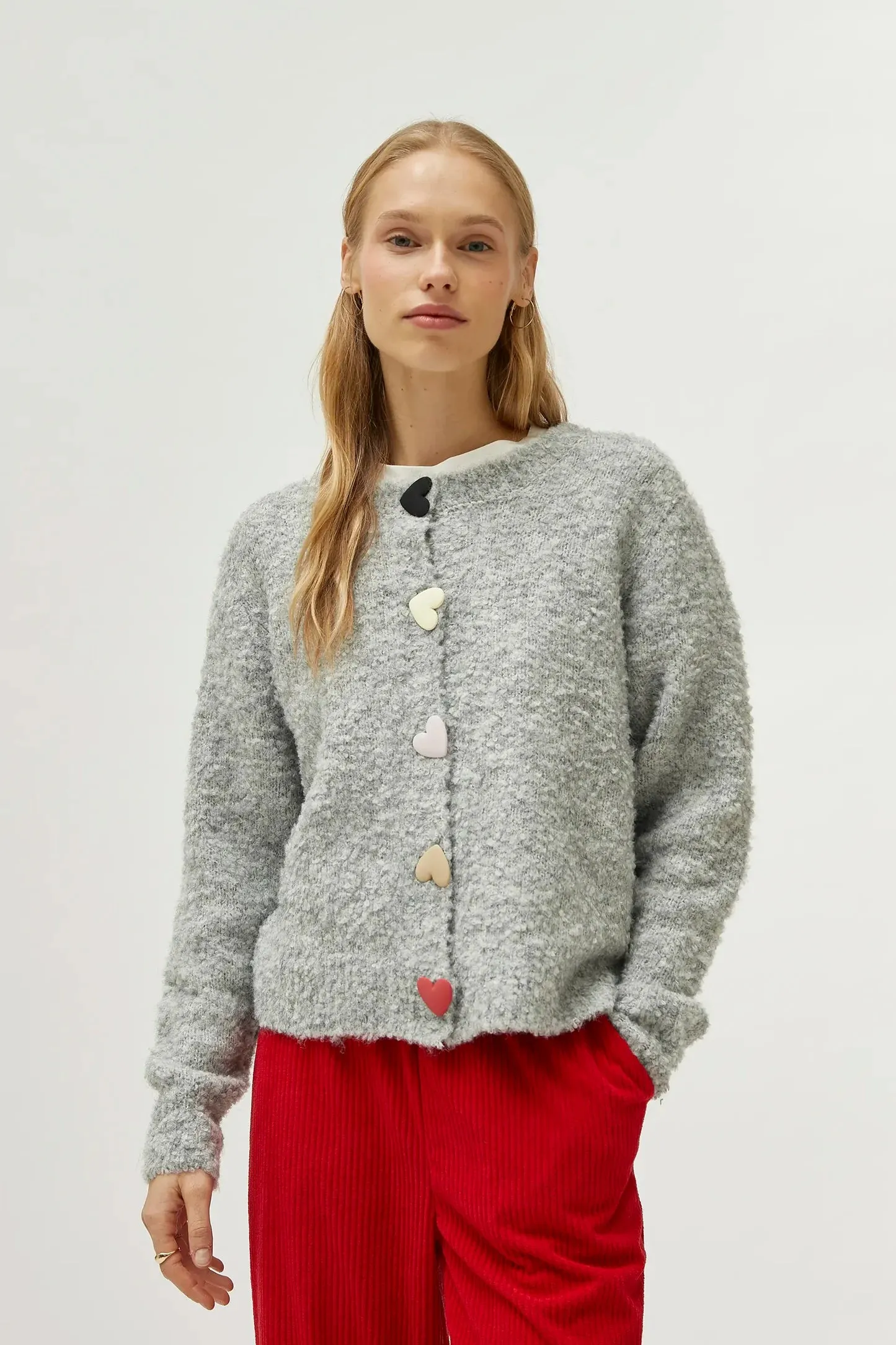 Compania Fantastica Heart Button Cardigan Sweater - Gray