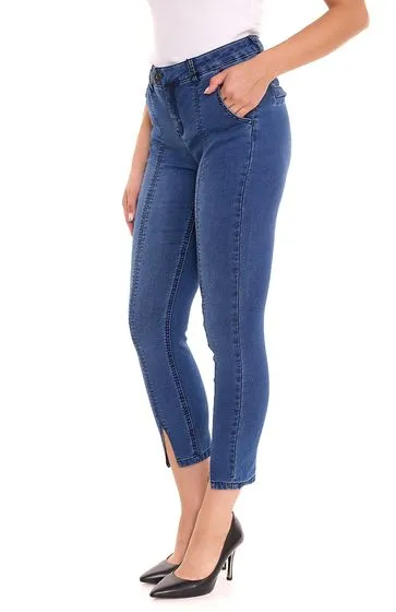 Confezione da 2 pantaloni AjC Jeans da donna slim fit alla caviglia, pantaloni a vita alta con spacco 73958310 blu