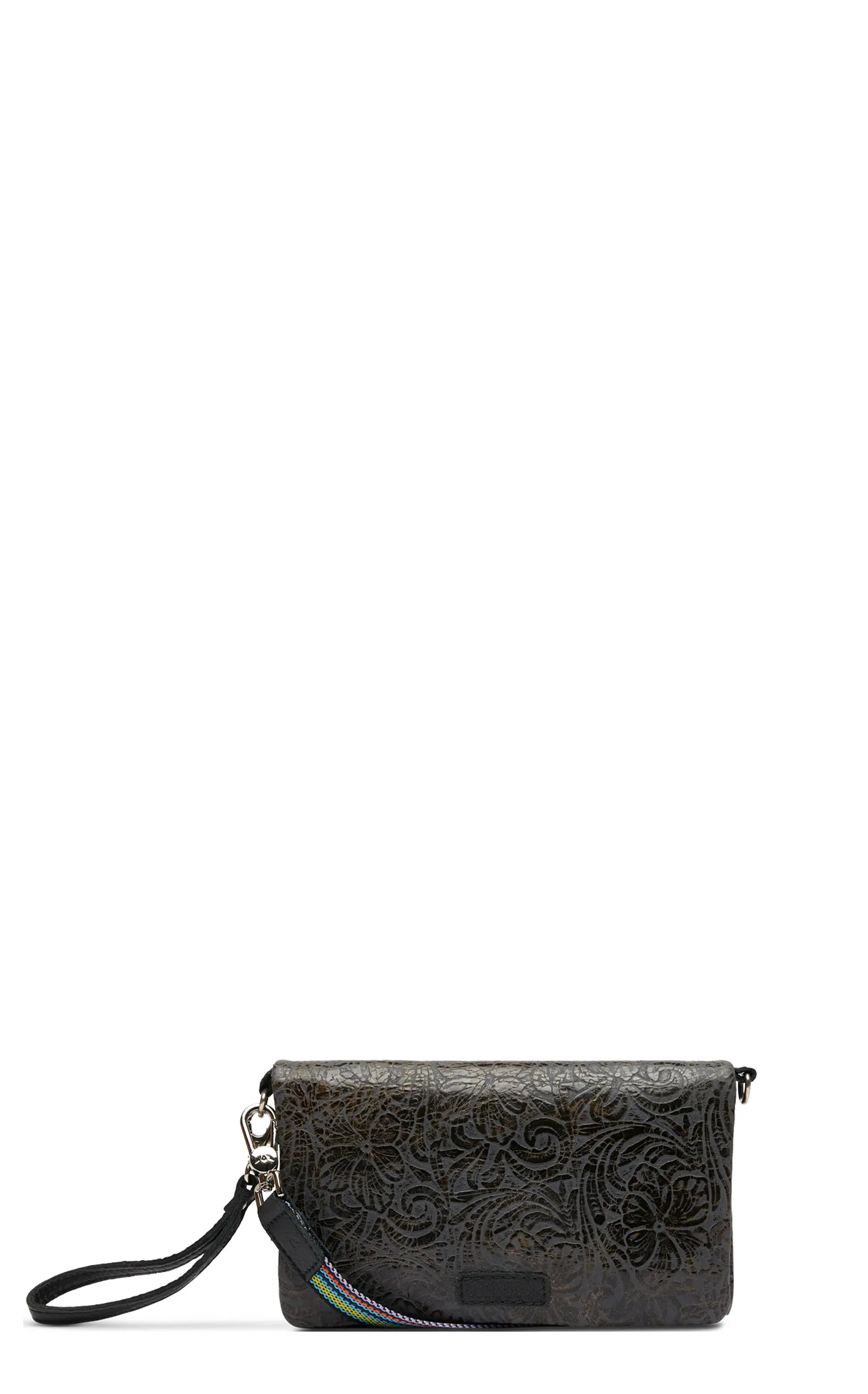 Consuela Steely Charcoal Floral Tooled Leather Uptown Crossbody Bag