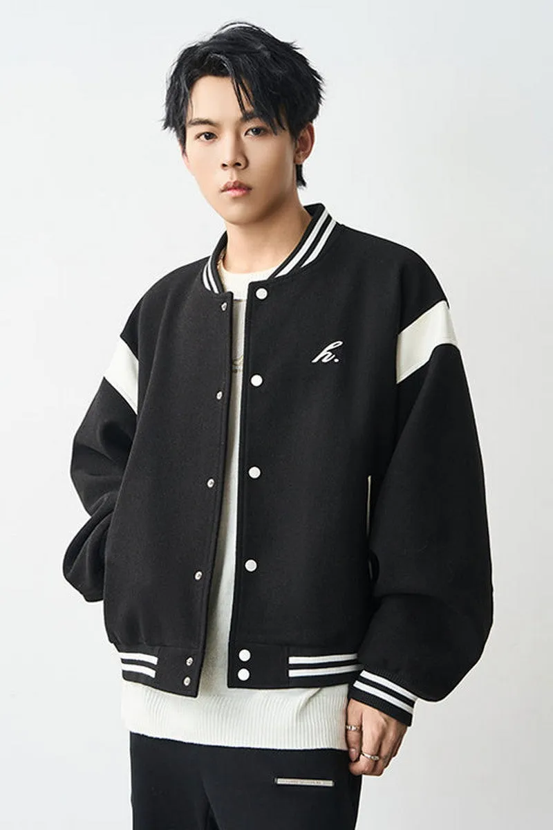 Contrast Stitching Embroidered Varsity Jacket